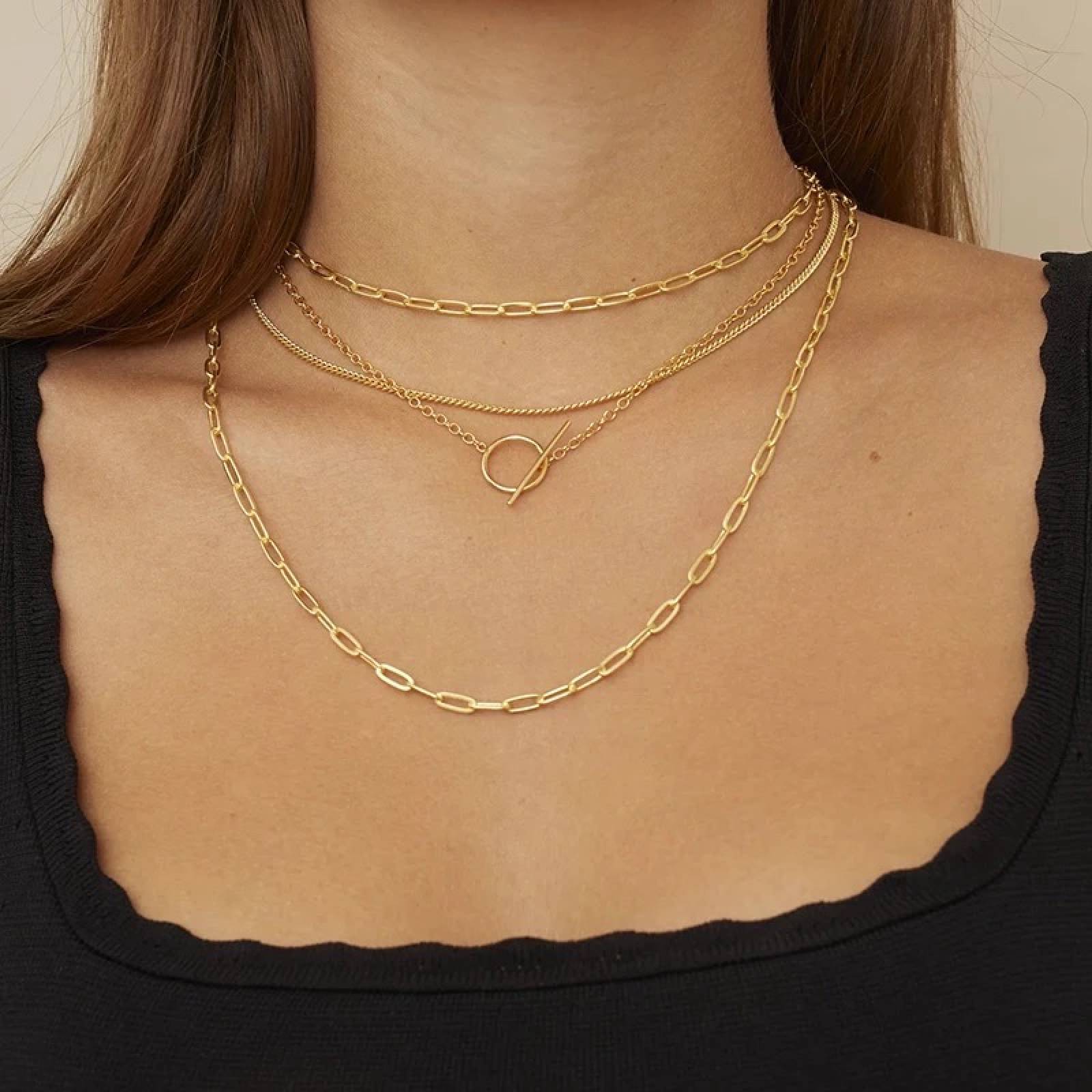 Collar ARETIZE  de Plata de Ley 925 Baño en Oro de 18k   Dorado Mujer Unitalla + Caja de Regalo 