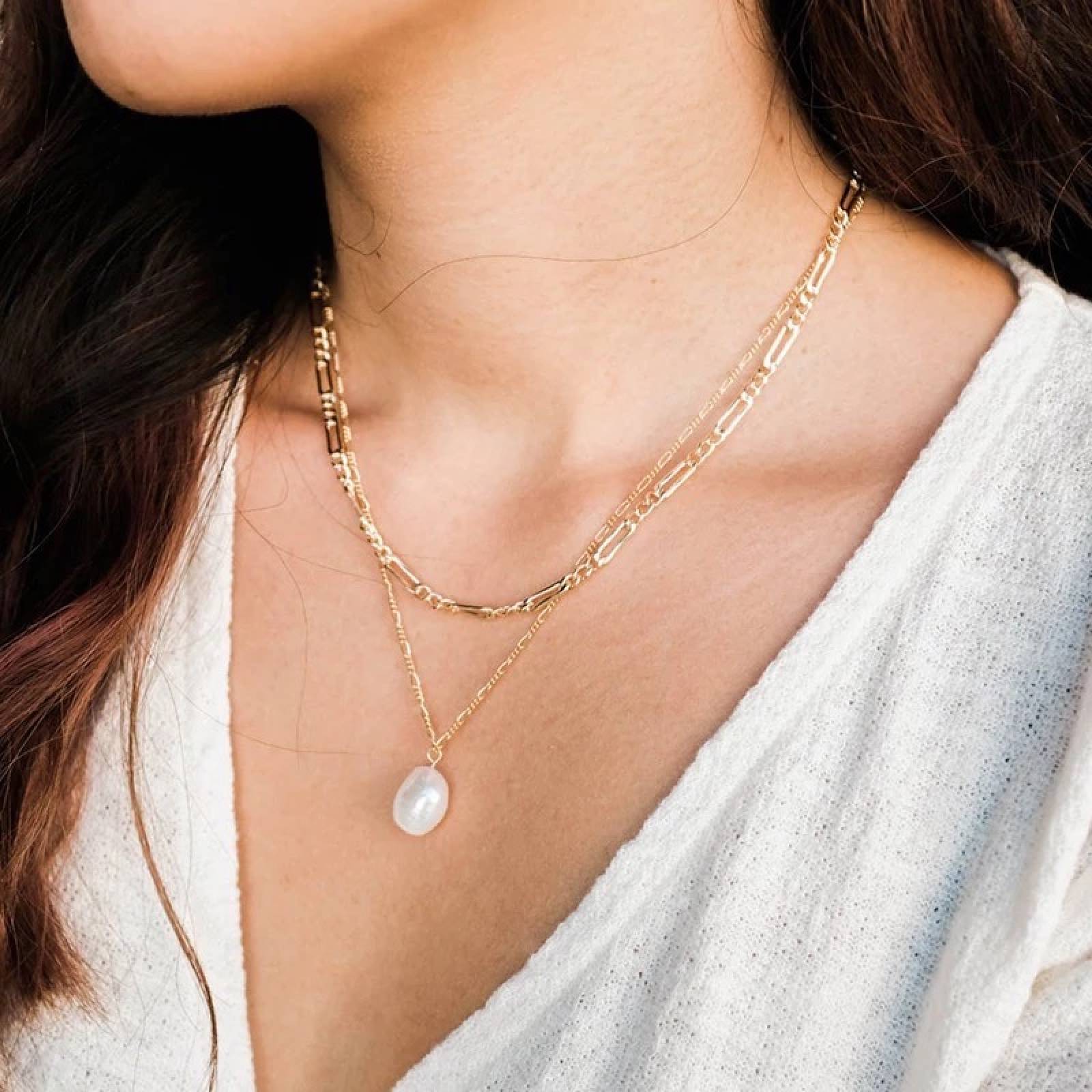 Collar ARETIZE Mujer Plata De Ley 925 Cadena Baño en Oro 18k + Caja de Regalo