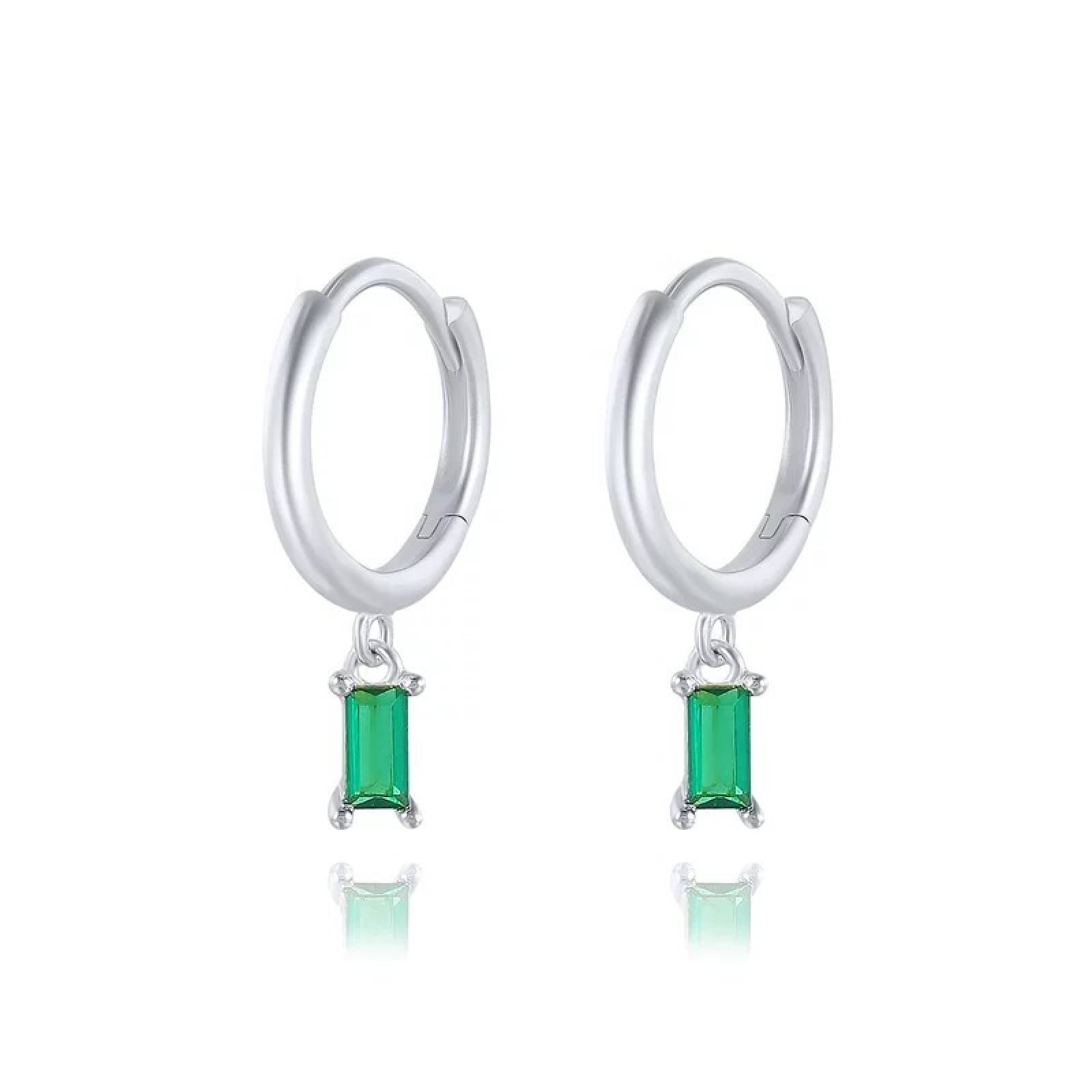 Aretes ARETIZE Arracadas de Plata de Ley 925  Zirconias Verde Plateado Mujer Unitalla + Caja de Regalo 
