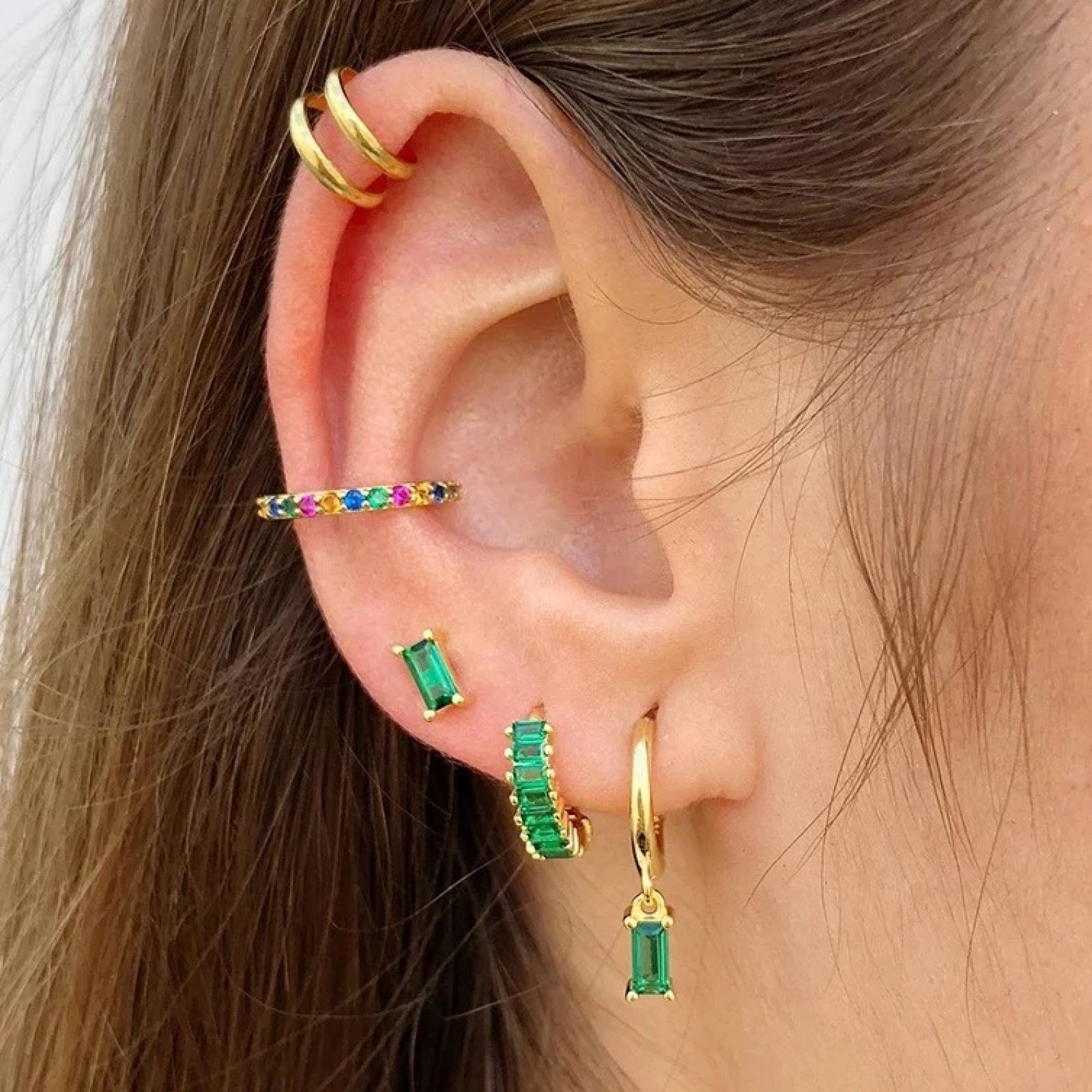 Aretes ARETIZE Arracadas de Plata de Ley 925  Zirconias Verde Plateado Mujer Unitalla + Caja de Regalo 