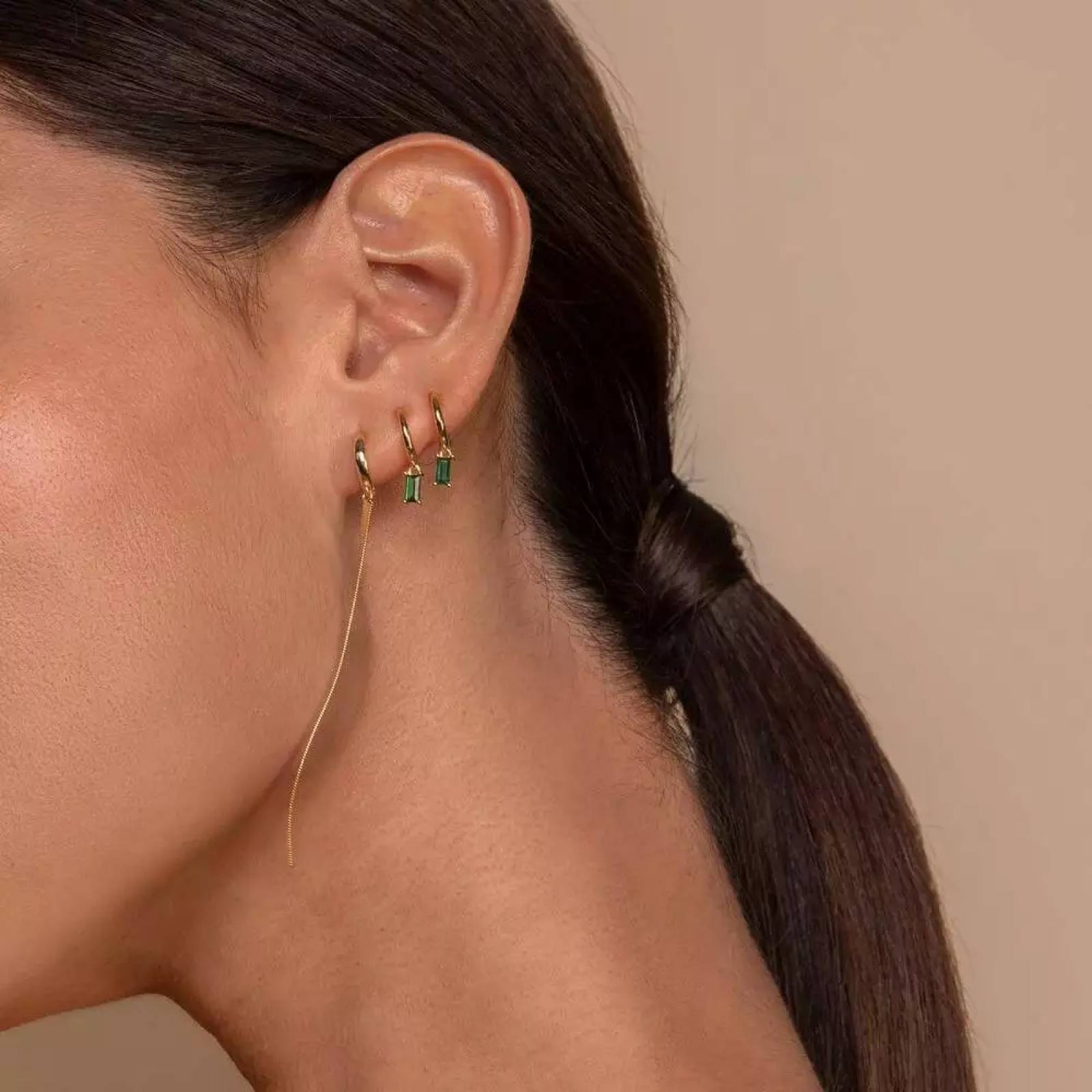 Aretes ARETIZE Arracadas de Plata de Ley 925  Zirconias Verde Plateado Mujer Unitalla + Caja de Regalo 