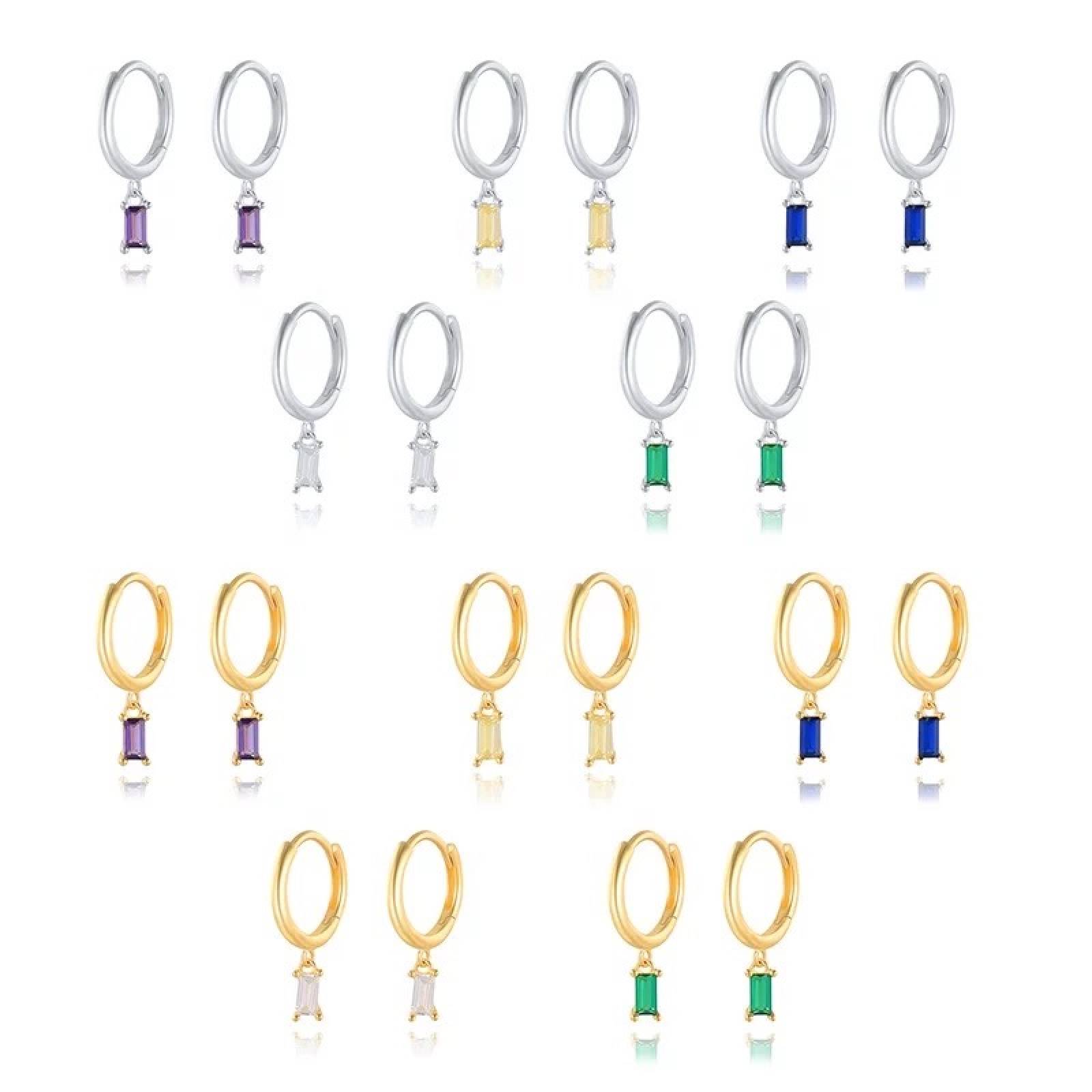 Aretes ARETIZE Arracadas de Plata de Ley 925  Zirconias Verde Plateado Mujer Unitalla + Caja de Regalo 