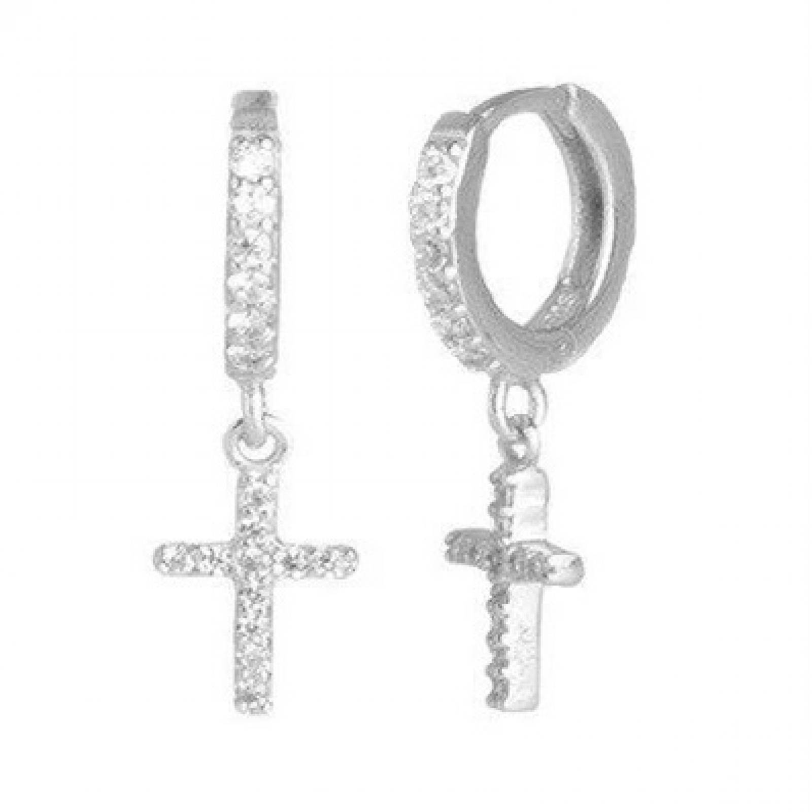 Aretes ARETIZE Cruz de Plata de Ley 925  Zirconias  Plateado Mujer Unitalla + Caja de Regalo 