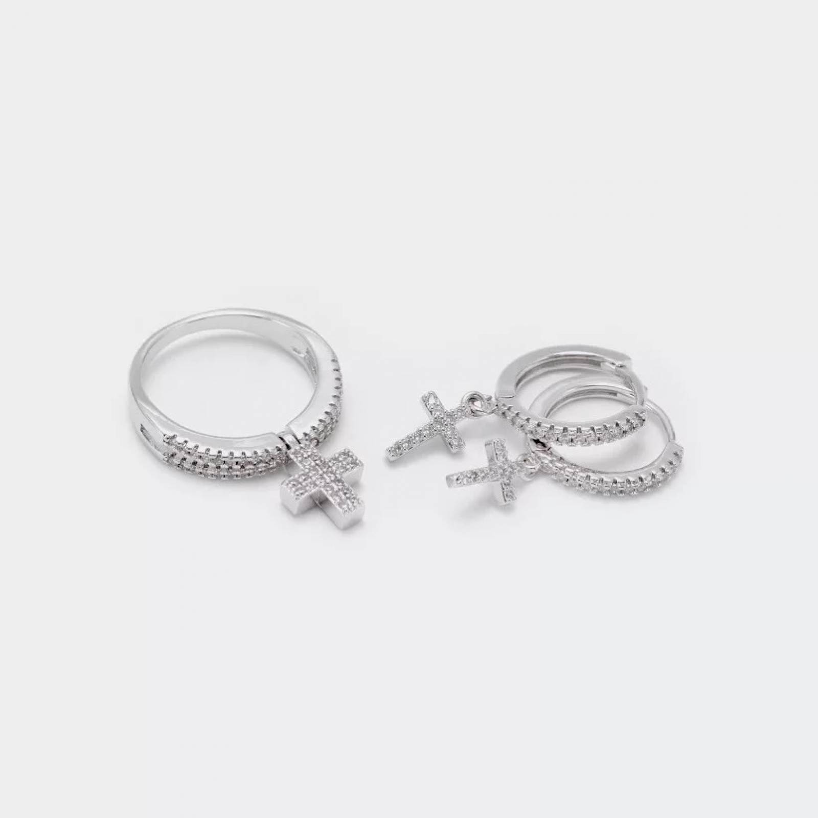 Aretes ARETIZE Cruz de Plata de Ley 925  Zirconias  Plateado Mujer Unitalla + Caja de Regalo 