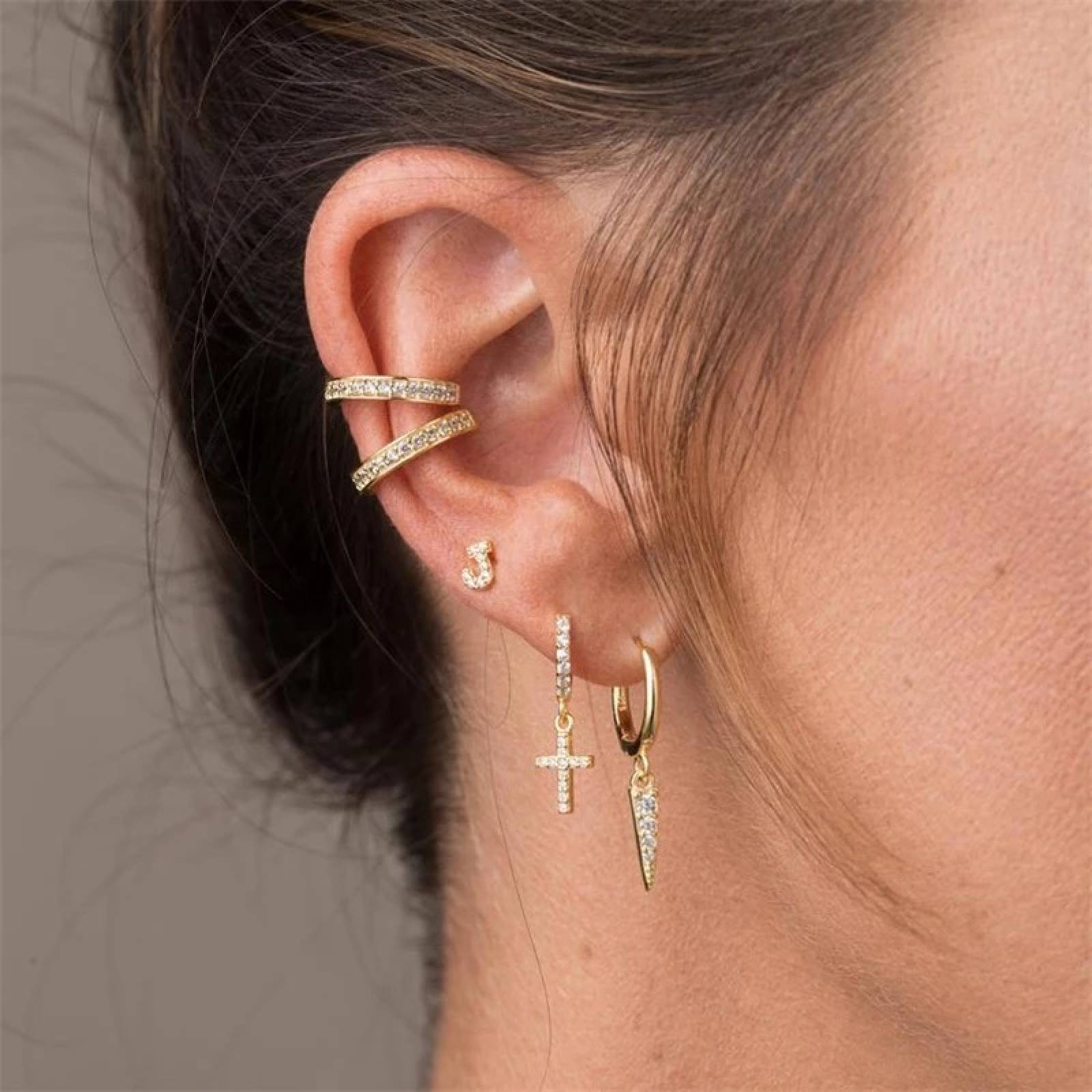 Aretes ARETIZE Cruz de Plata de Ley 925  Zirconias  Plateado Mujer Unitalla + Caja de Regalo 