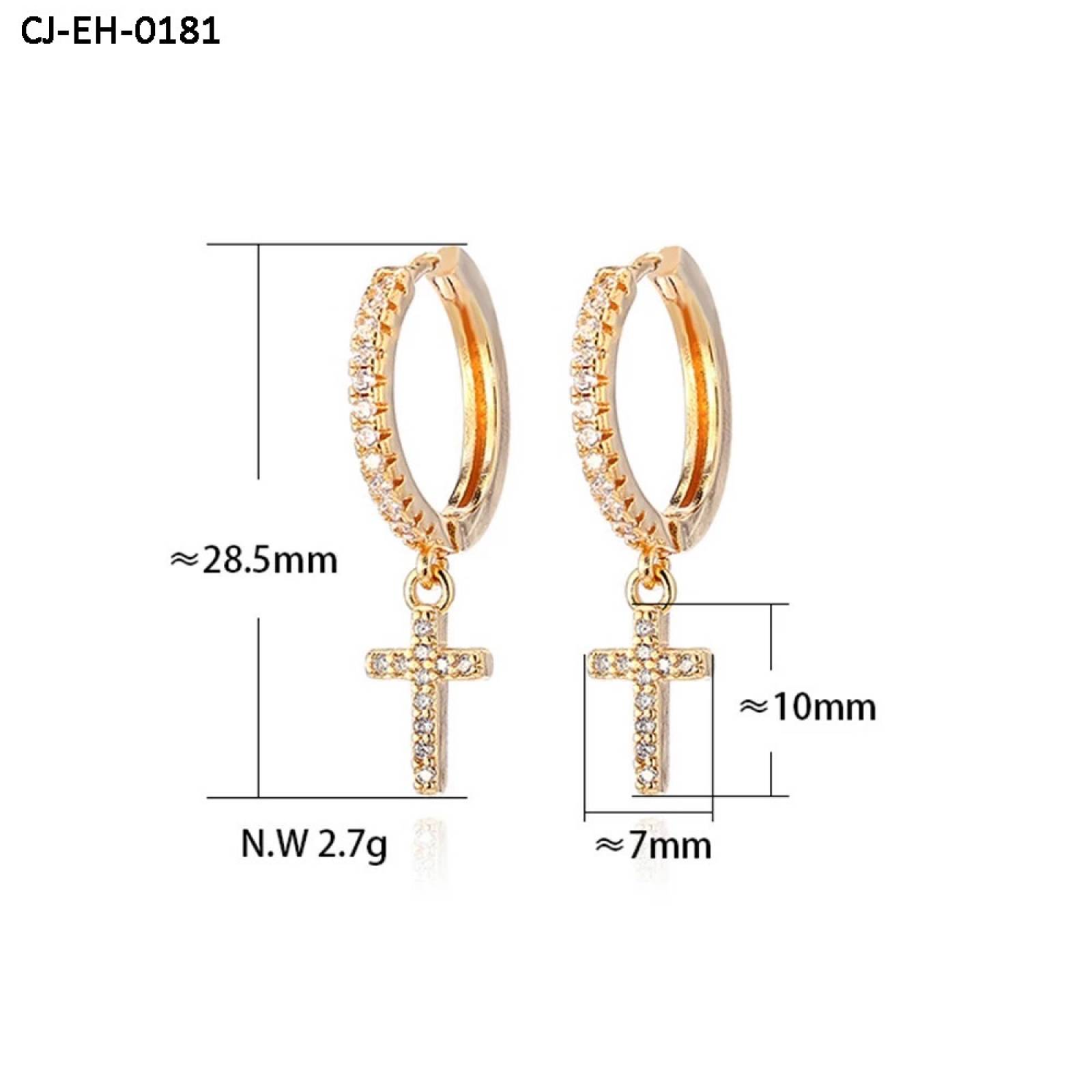 Aretes ARETIZE Cruz de Plata de Ley 925  Zirconias  Plateado Mujer Unitalla + Caja de Regalo 