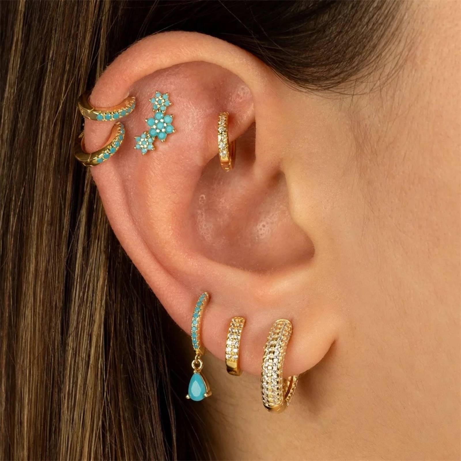 Aretes ARETIZE Arracadas de Plata de Ley 925 Baño en Oro de 18k Zirconias Verde Dorado Mujer Unitalla + Caja de Regalo 