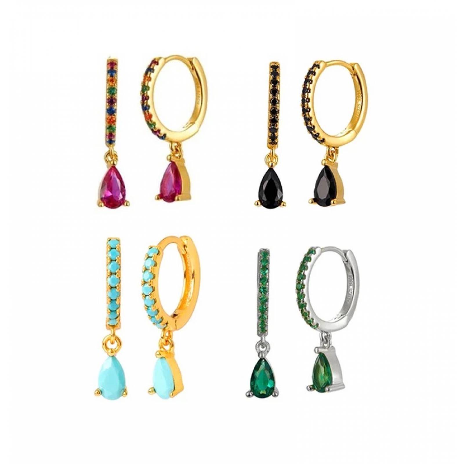 Aretes ARETIZE Arracadas de Plata de Ley 925 Baño en Oro de 18k Zirconias Verde Dorado Mujer Unitalla + Caja de Regalo 