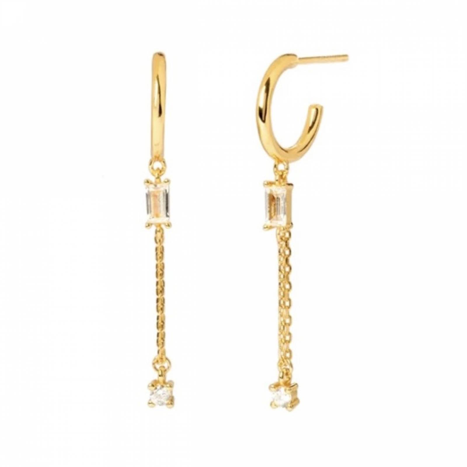 Aretes ARETIZE Cadena de Plata de Ley 925 Baño en Oro de 18k Zirconias  Dorado Mujer Unitalla + Caja de Regalo 