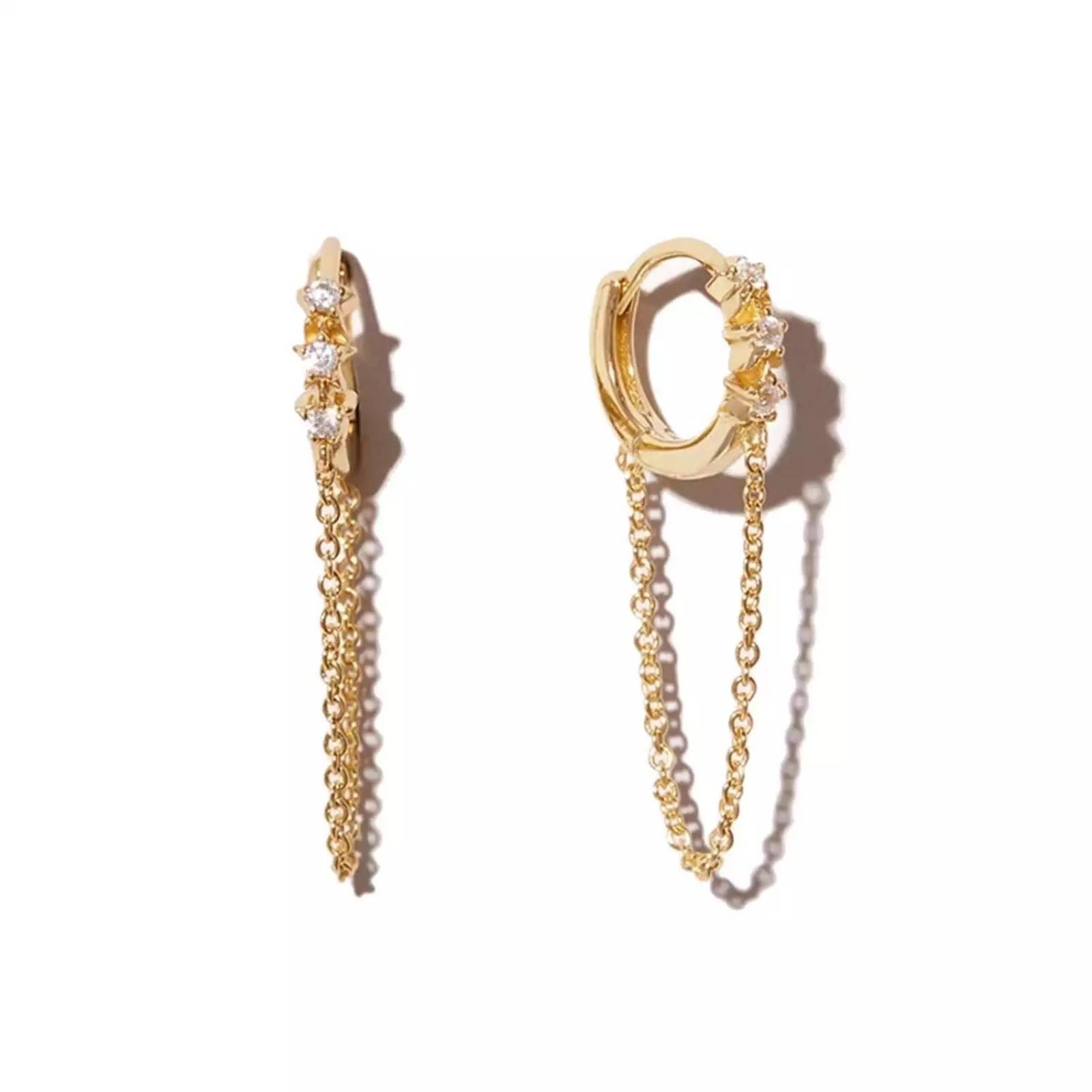 Aretes ARETIZE Cadena de Plata de Ley 925 Baño en Oro de 18k Zirconias  Dorado Mujer Unitalla + Caja de Regalo 