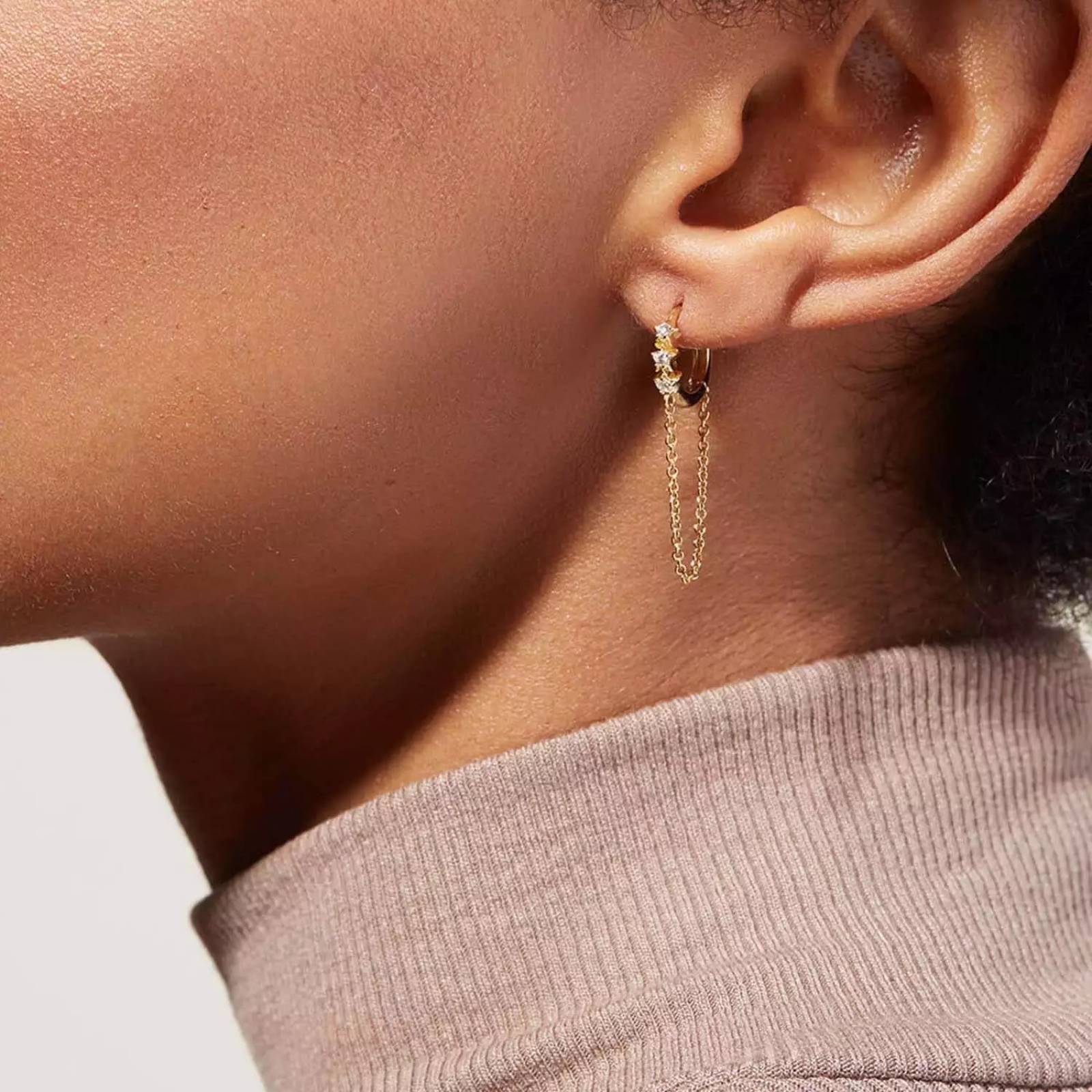 Aretes ARETIZE Cadena de Plata de Ley 925 Baño en Oro de 18k Zirconias  Dorado Mujer Unitalla + Caja de Regalo 