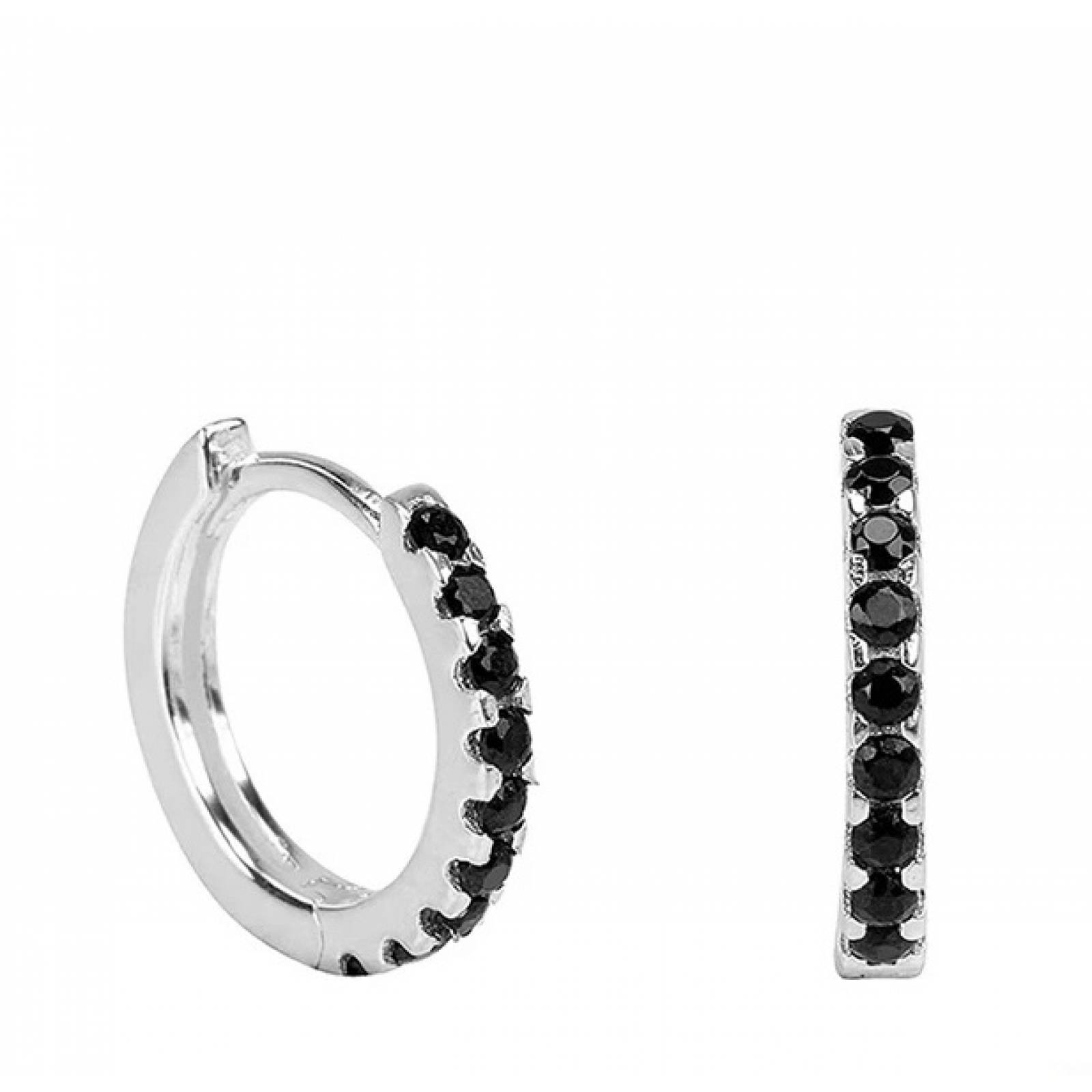 Aretes ARETIZE Arracadas de Plata de Ley 925  Zirconias Negro Plateado Mujer Unitalla + Caja de Regalo 
