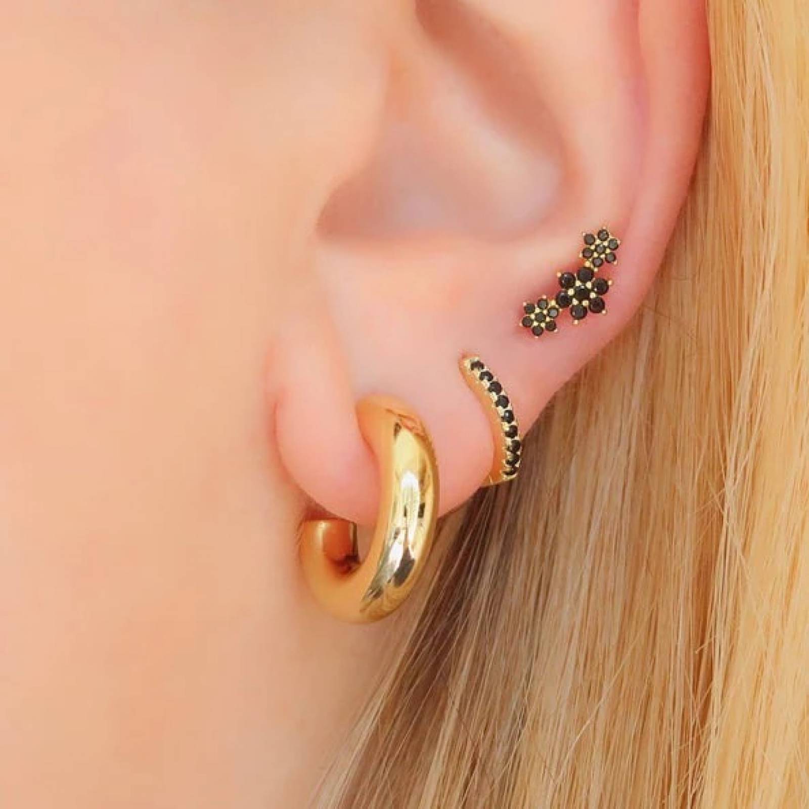 Aretes ARETIZE Arracadas de Plata de Ley 925  Zirconias Negro Plateado Mujer Unitalla + Caja de Regalo 