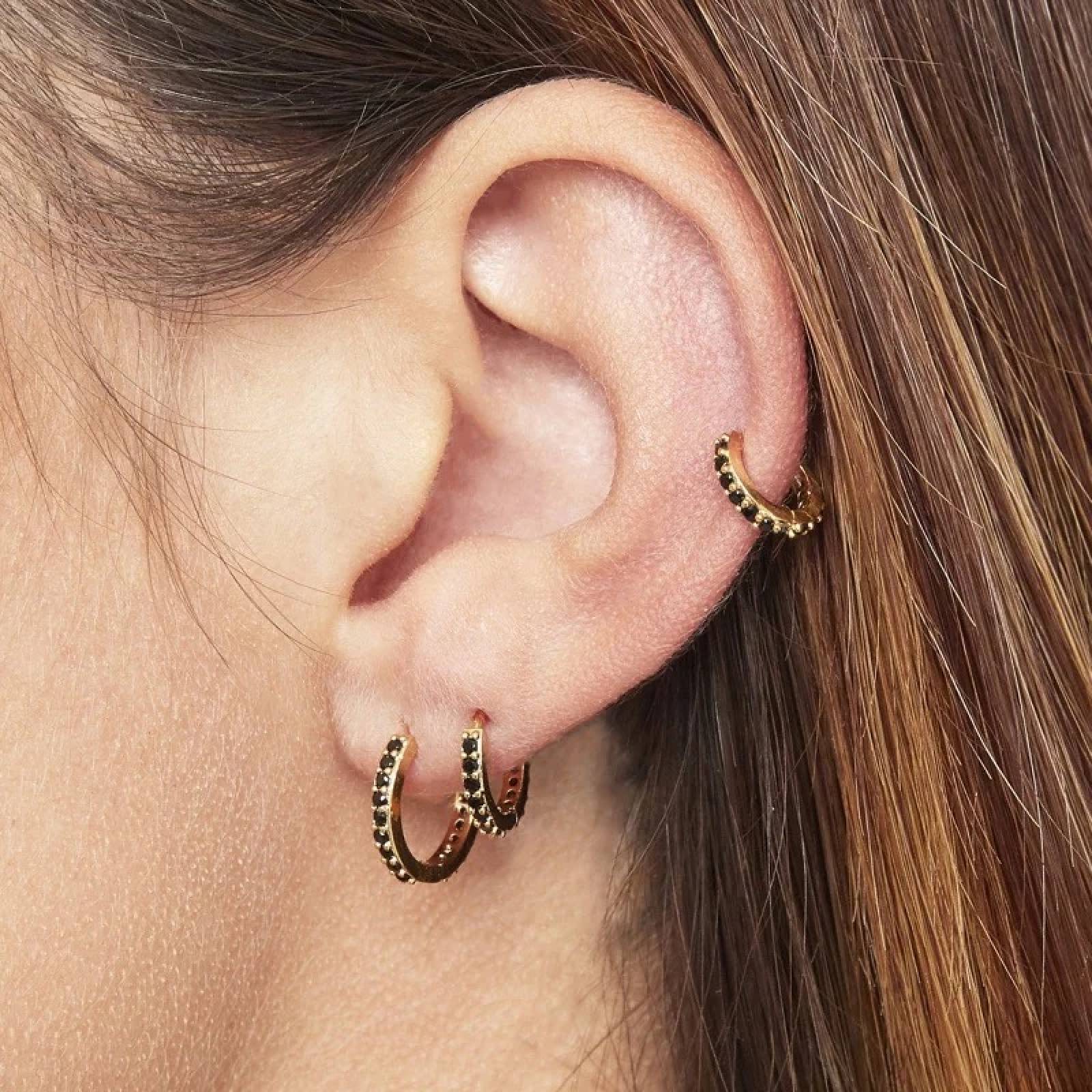 Aretes ARETIZE Arracadas de Plata de Ley 925  Zirconias Negro Plateado Mujer Unitalla + Caja de Regalo 
