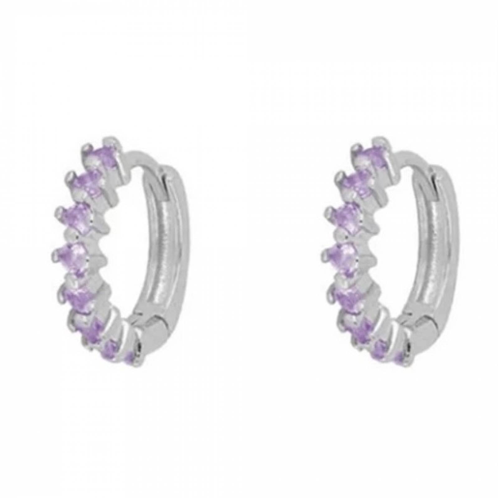 Aretes ARETIZE Arracadas de Plata de Ley 925  Zirconias Lila Plateado Mujer Unitalla + Caja de Regalo 