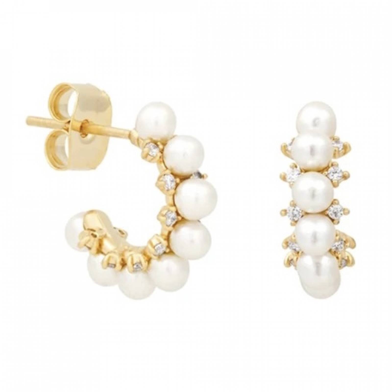 Aretes ARETIZE Arracadas de Plata de Ley 925 Baño en Oro de 18k Perlas y Zirconias Blanco Dorado Mujer Unitalla + Caja 