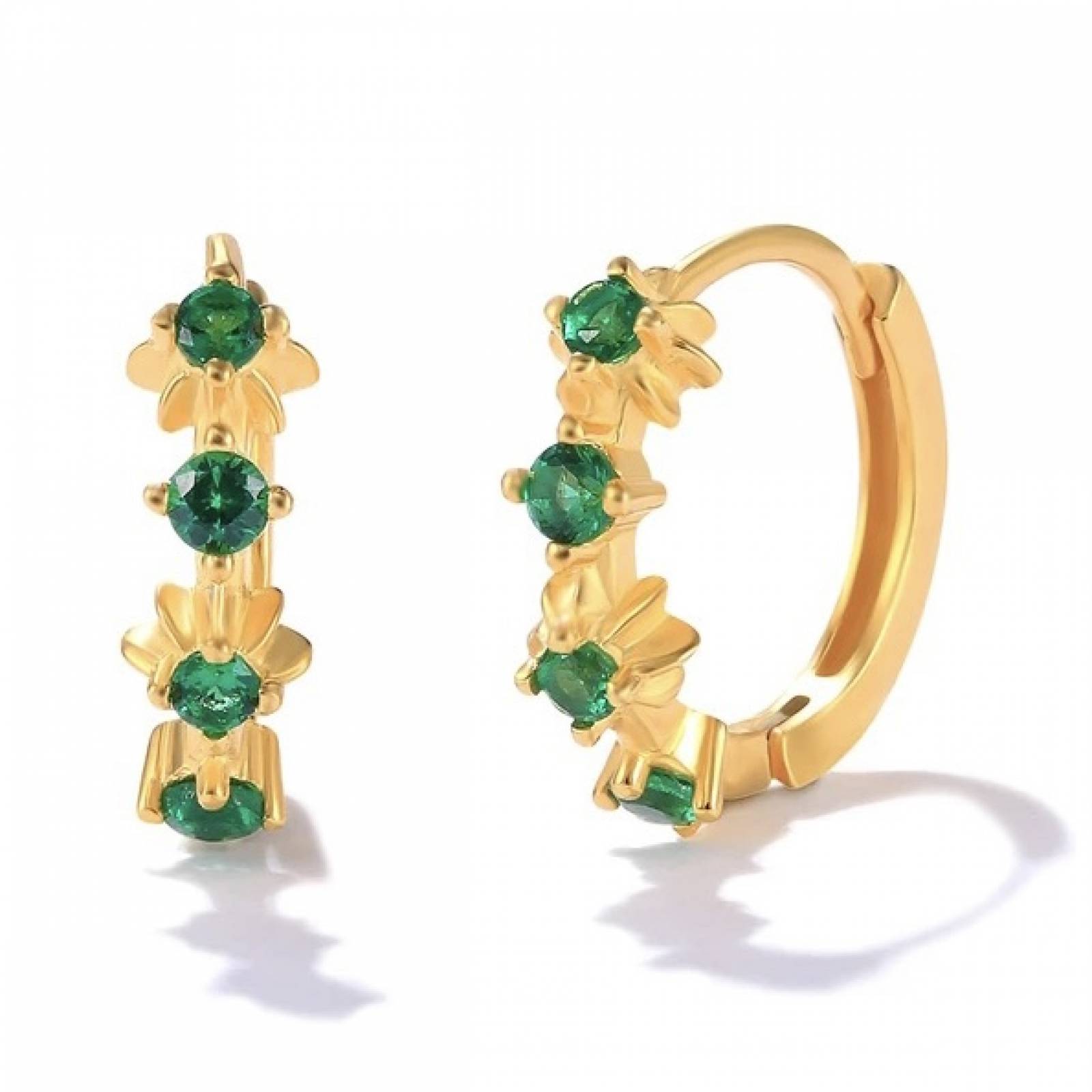 Aretes ARETIZE Arracadas de Plata de Ley 925 Baño en Oro de 18k Zirconias Verde Dorado Mujer Unitalla + Caja de Regalo 