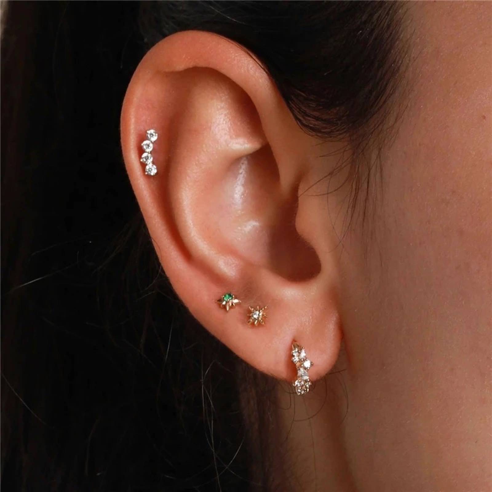 Aretes ARETIZE Estrella de Plata de Ley 925 Baño en Oro de 18k Zirconias Verde Dorado Mujer Unitalla + Caja de Regalo 