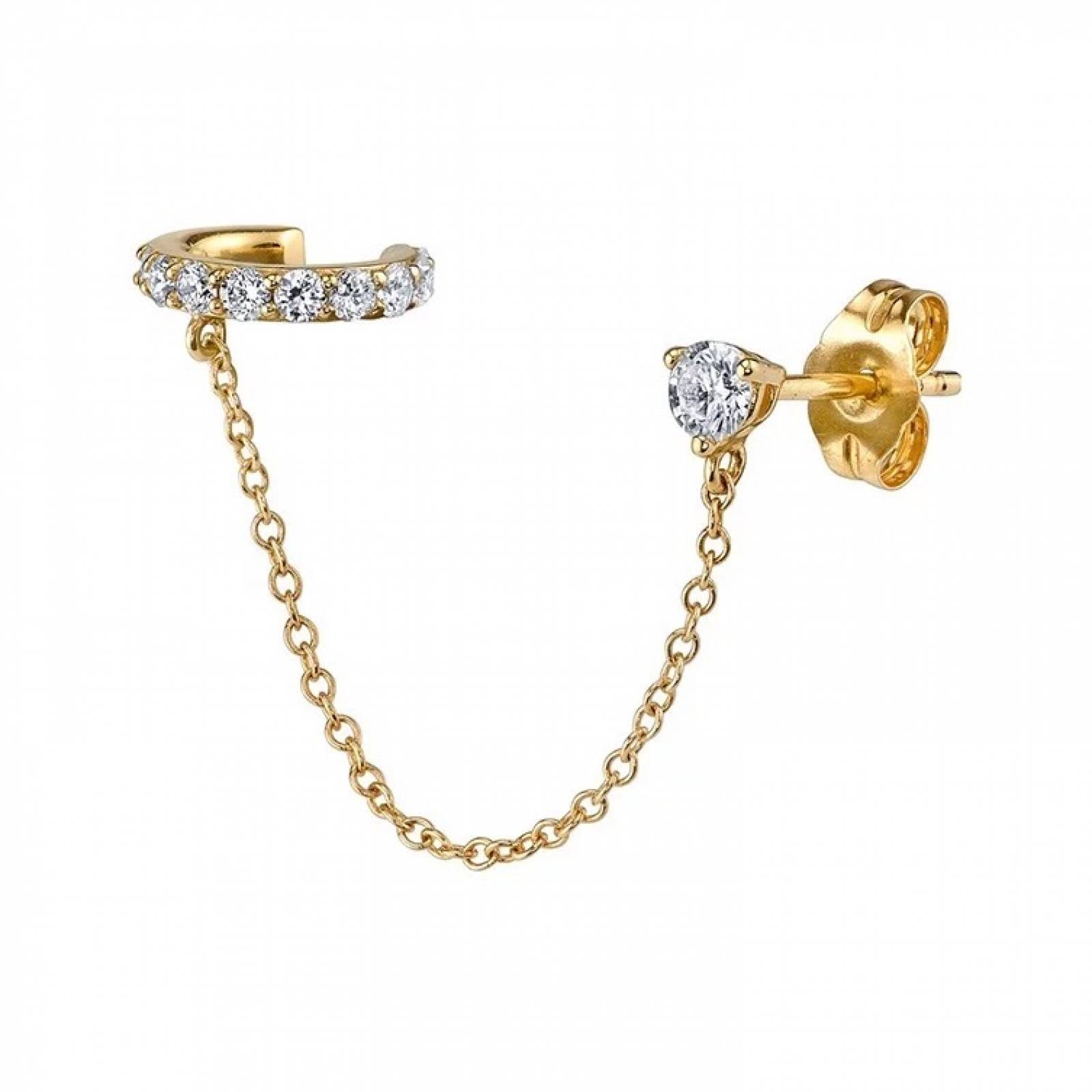 Piercing ARETIZE Cadena de Plata de Ley 925 Baño en Oro de 18k Zirconias  Dorado Mujer Ajustable + Caja de Regalo 