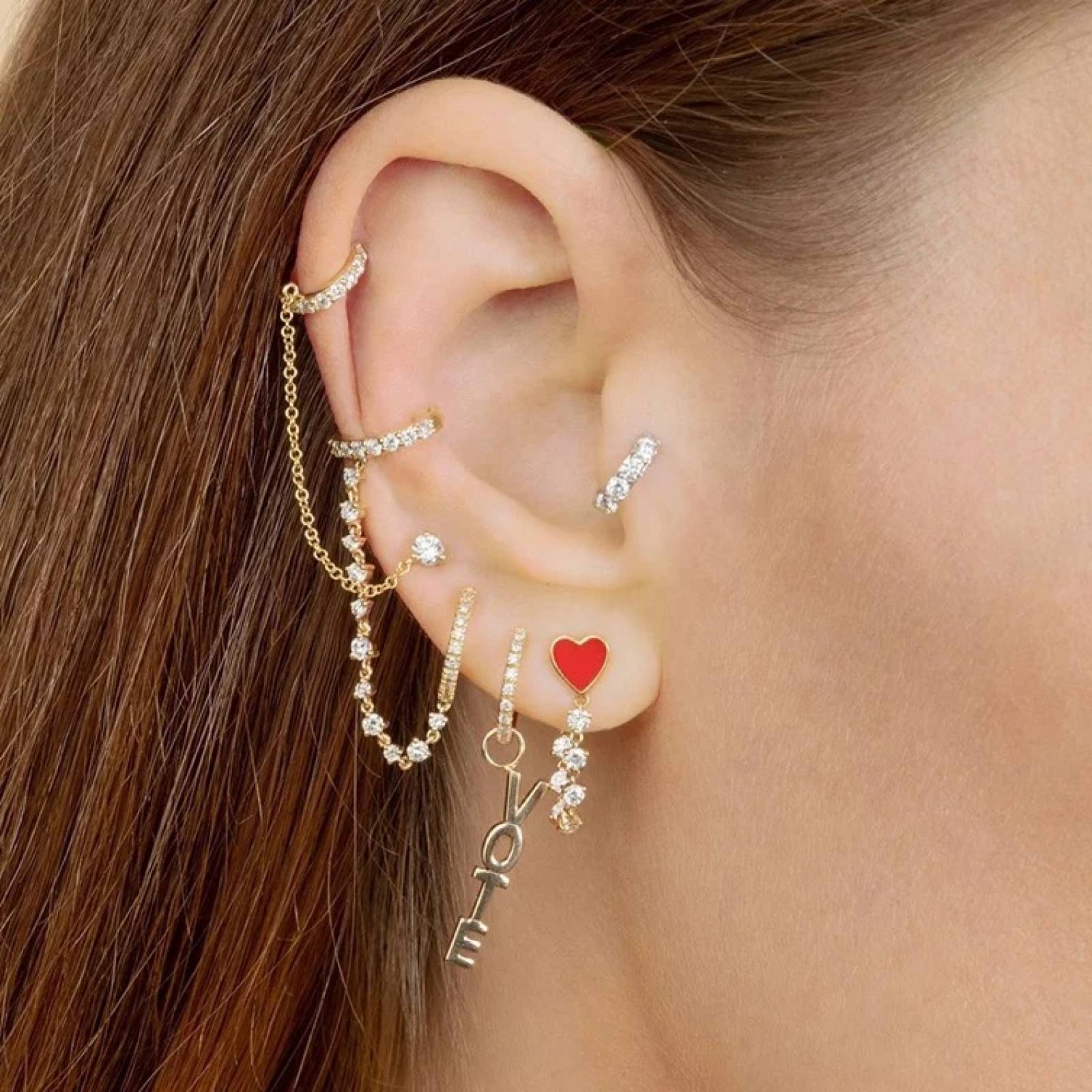 Piercing ARETIZE Cadena de Plata de Ley 925 Baño en Oro de 18k Zirconias  Dorado Mujer Ajustable + Caja de Regalo 