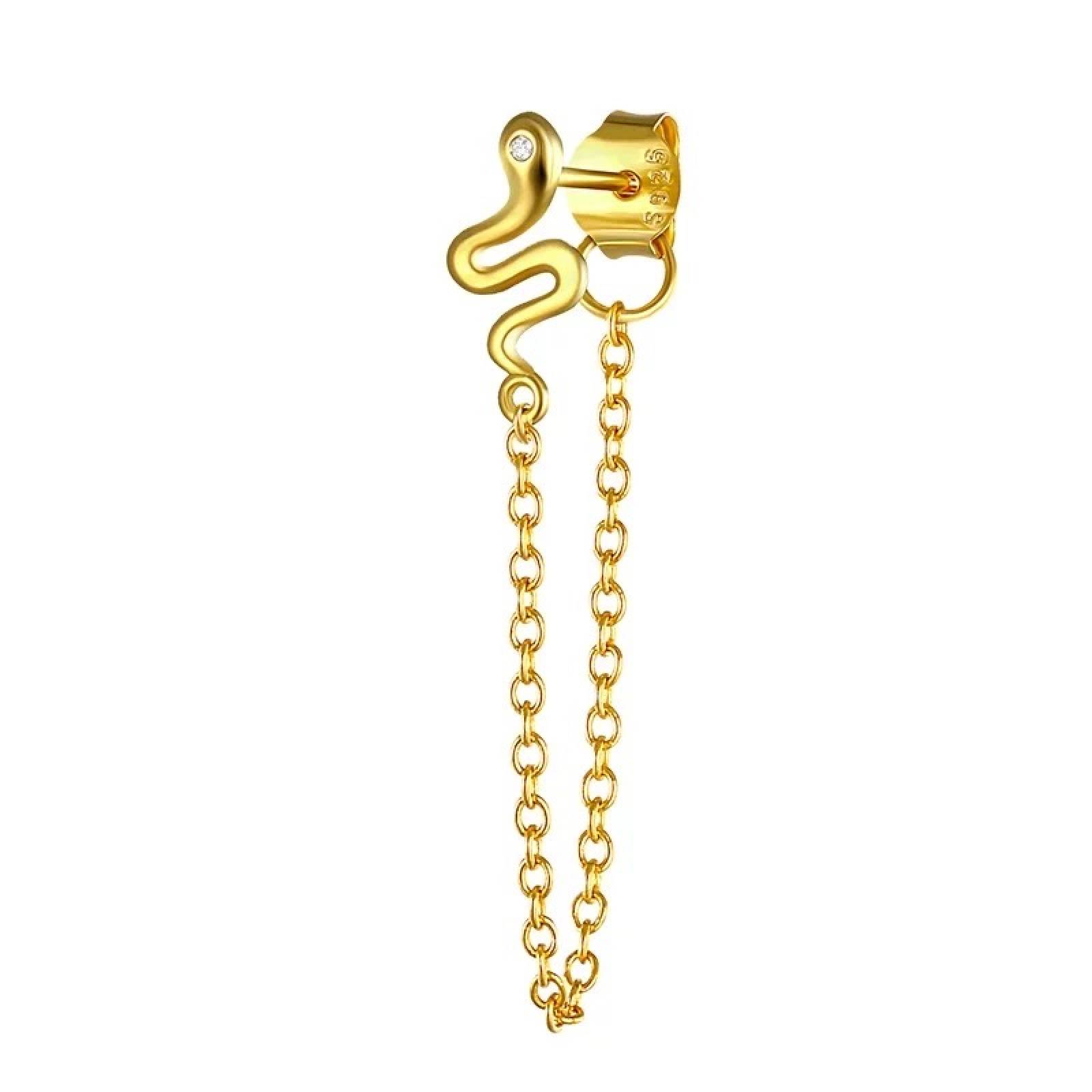 Piercing ARETIZE Serpiente de Plata de Ley 925 Baño en Oro de 18k   Dorado Mujer Unitalla + Caja de Regalo 