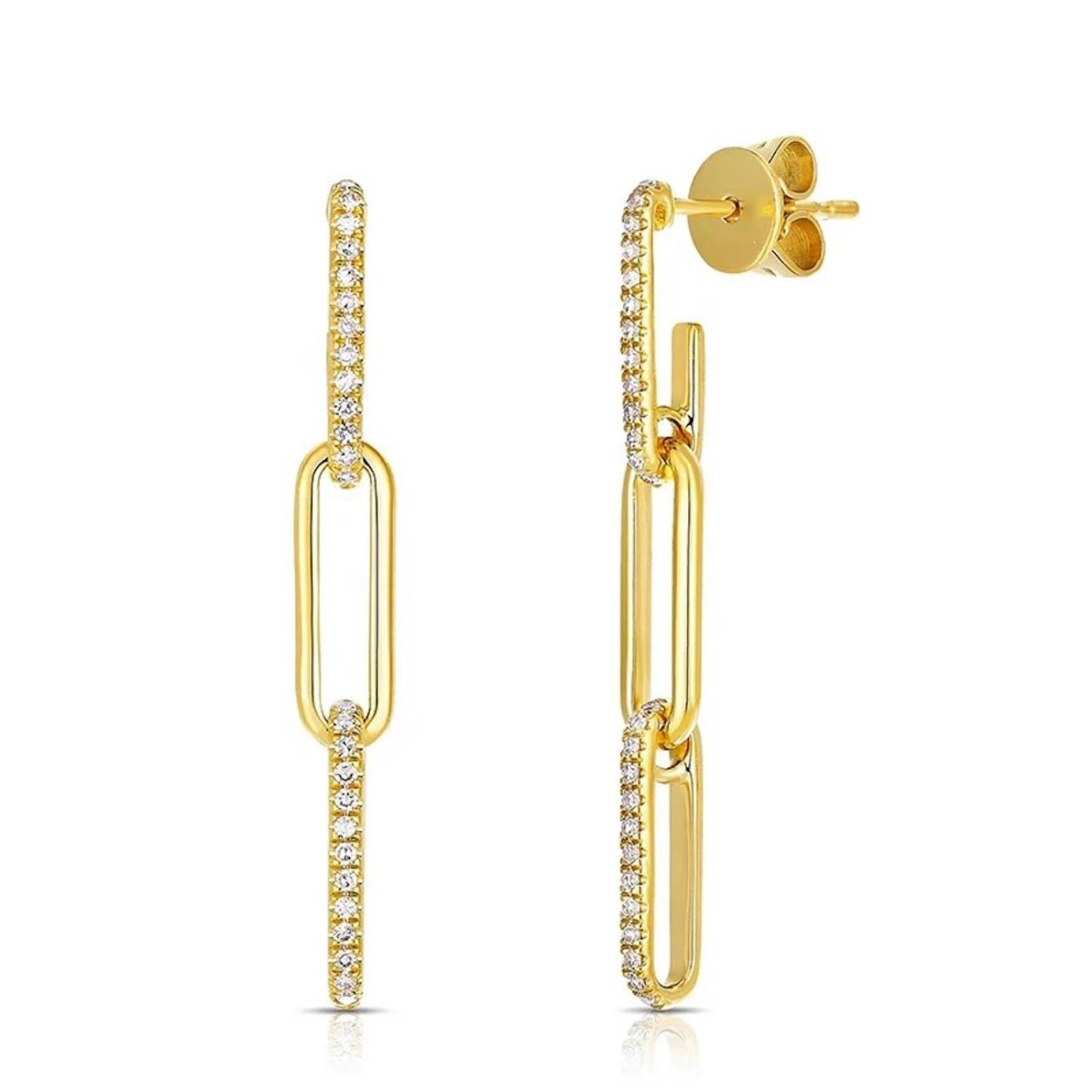 Aretes ARETIZE Eslabones de Plata de Ley 925 Baño en Oro de 18k Zirconias  Dorado Mujer Unitalla + Caja de Regalo 3.5cm