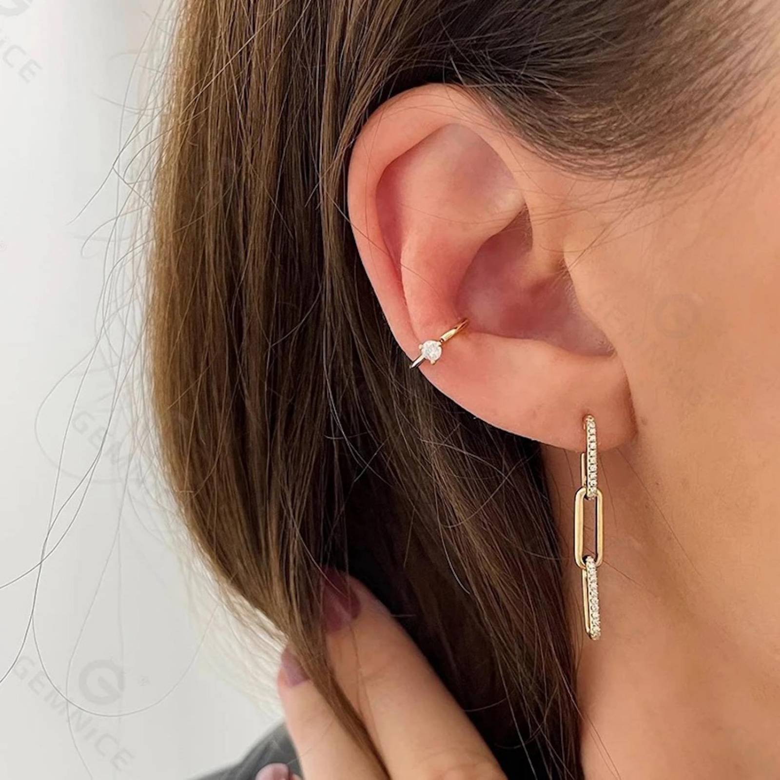 Aretes ARETIZE Eslabones de Plata de Ley 925 Baño en Oro de 18k Zirconias  Dorado Mujer Unitalla + Caja de Regalo 3.5cm