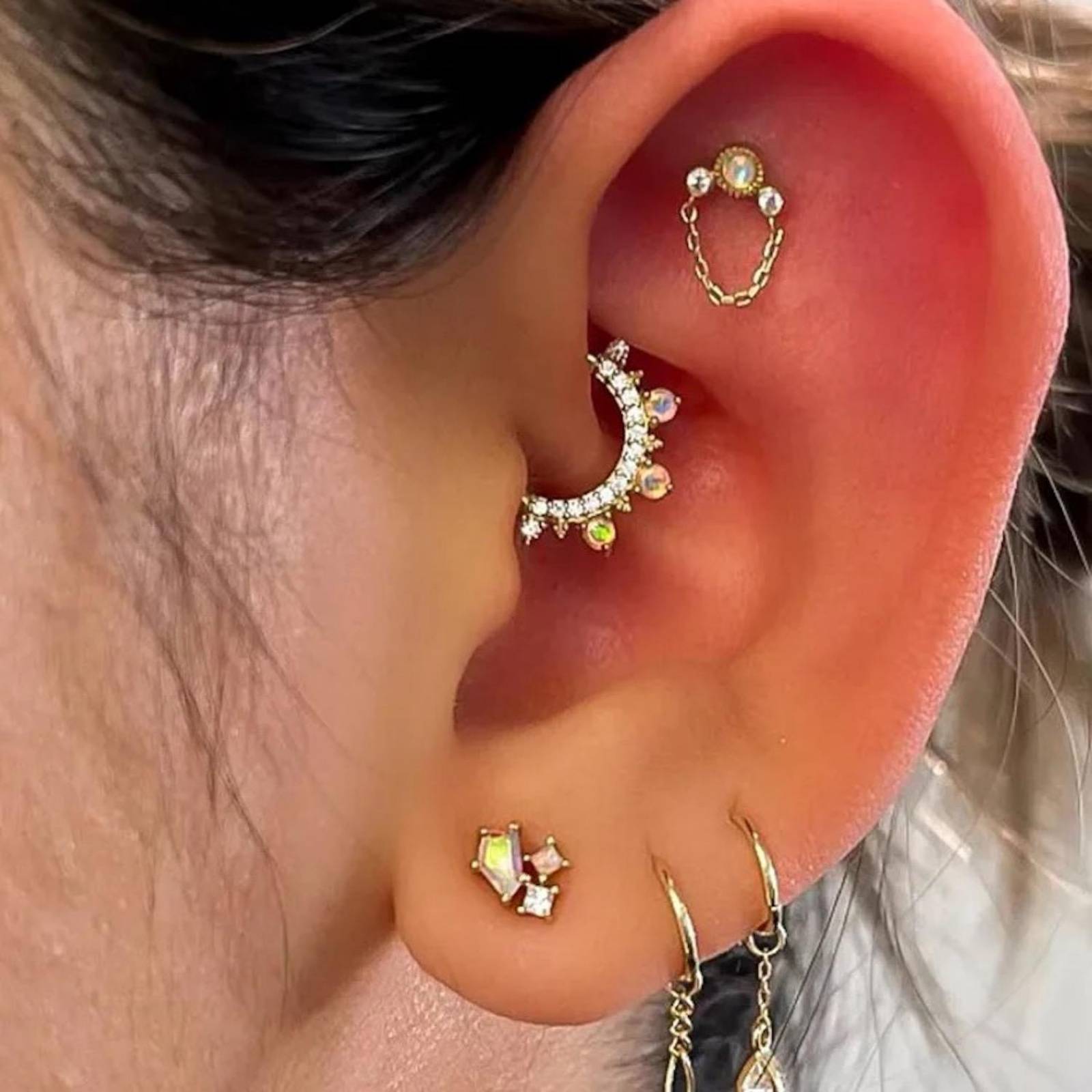 Piercing ARETIZE Piercing de Plata de Ley 925 Baño en Oro de 18k Ópalo Ópalo Dorado Mujer Unitalla + Caja Plateado 2cm