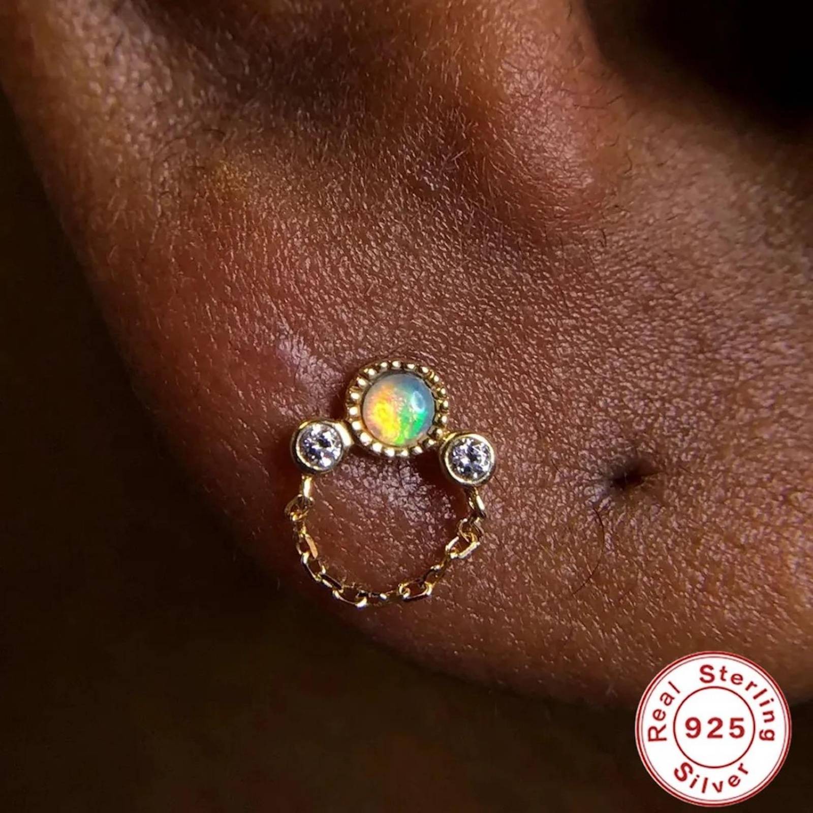 Piercing ARETIZE Piercing de Plata de Ley 925 Baño en Oro de 18k Ópalo Ópalo Dorado Mujer Unitalla + Caja Plateado 2cm