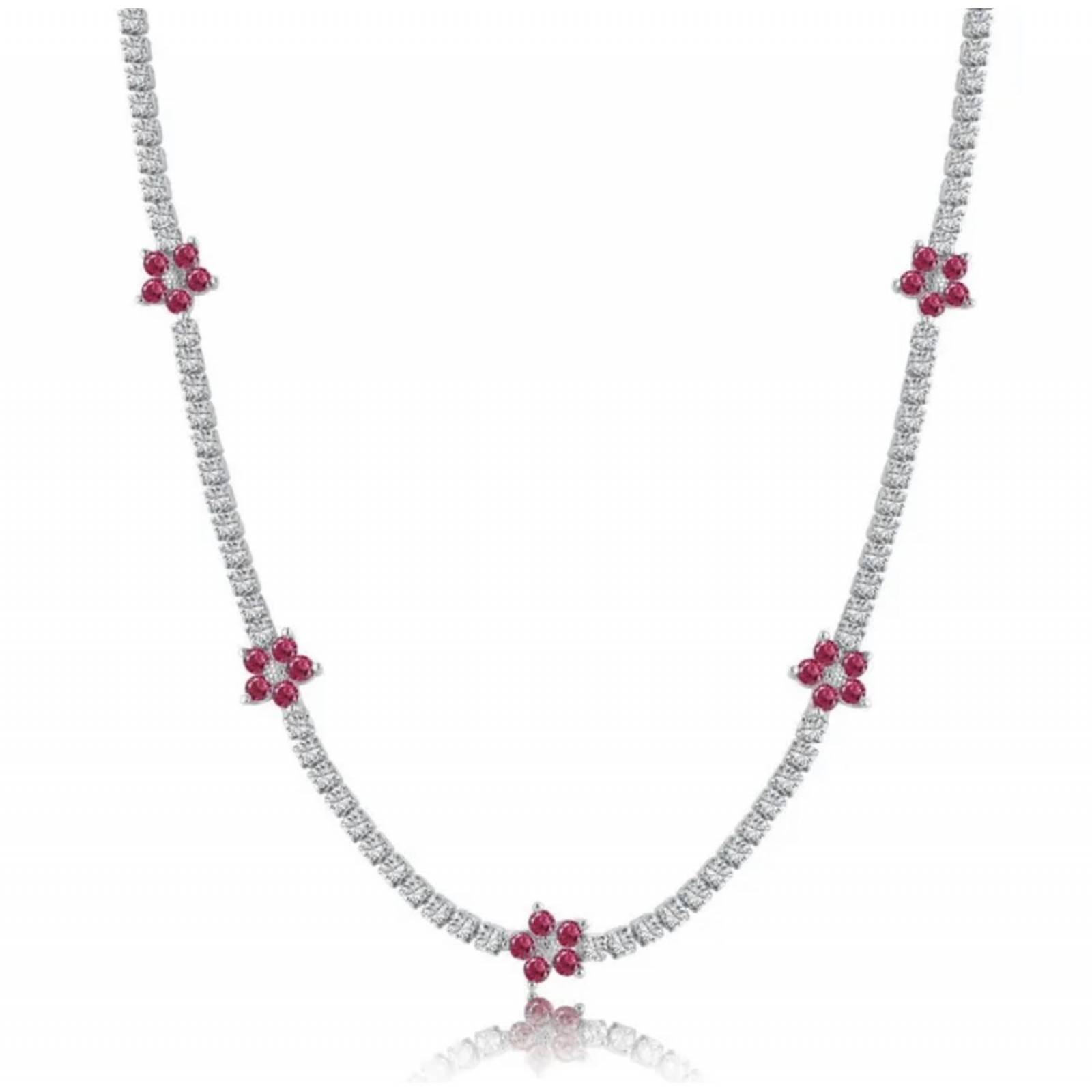 Collar ARETIZE Flores de Plata de Ley 925 Baño en Oro de 18k Zirconias Dorado Mujer Unitalla + Caja de Regalo 