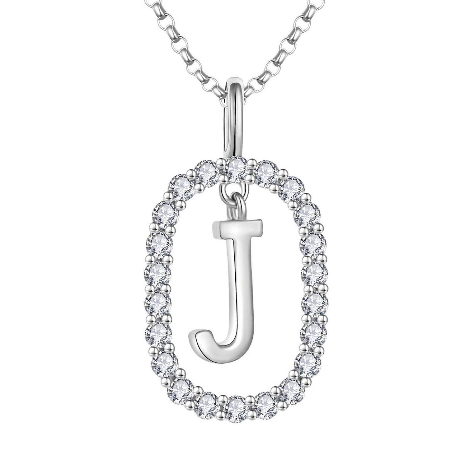 Collar ARETIZE Letra J de Plata de Ley 925 Zirconias Plateado Mujer Unitalla + Caja de Regalo 