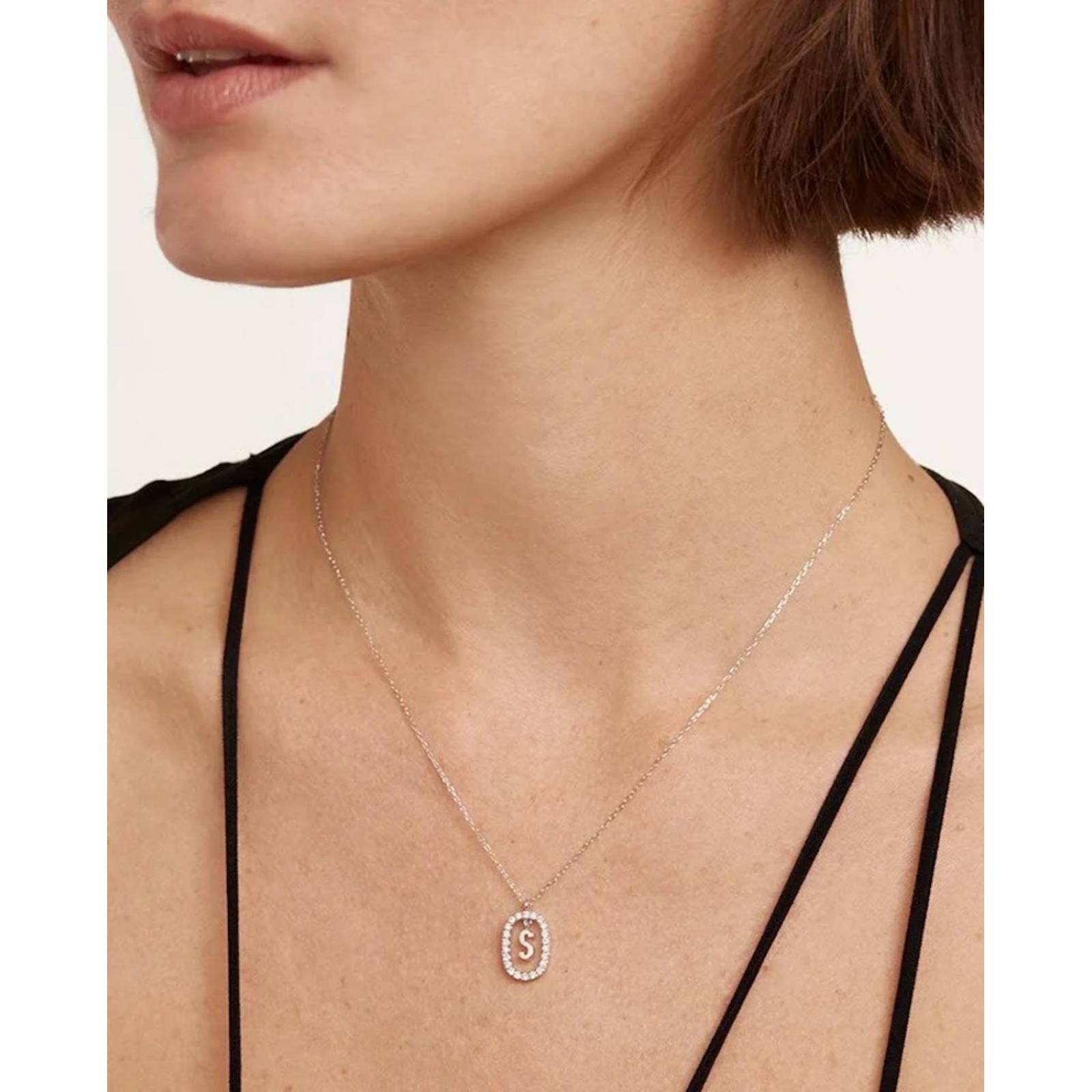 Collar ARETIZE Letra J de Plata de Ley 925 Zirconias Plateado Mujer Unitalla + Caja de Regalo 