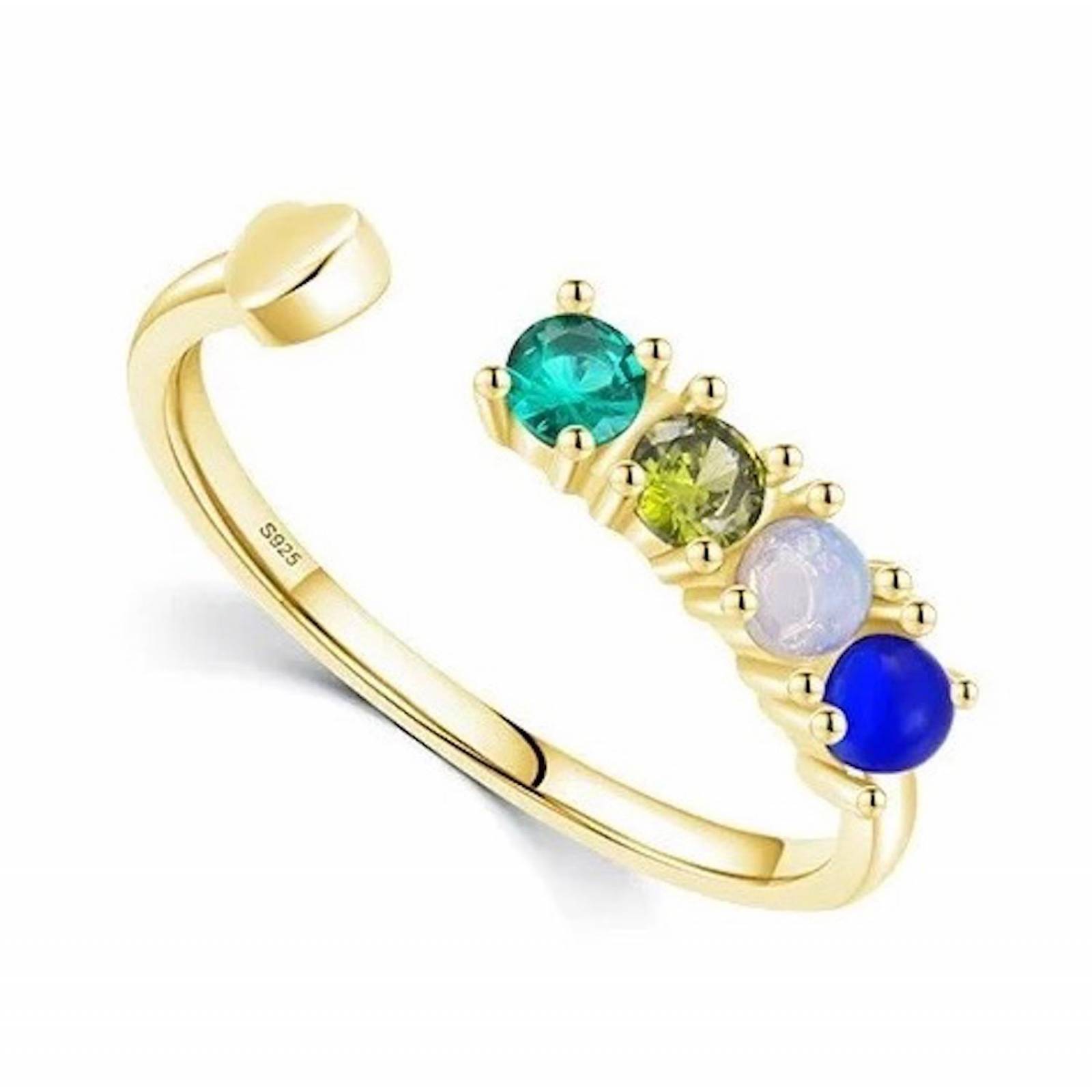 Anillo ARETIZE Corazon abierto de Plata de Ley 925 Ópalo y Zirconias Verde Plateado Talla 5 Mujer + Talla: 7 Talla 7