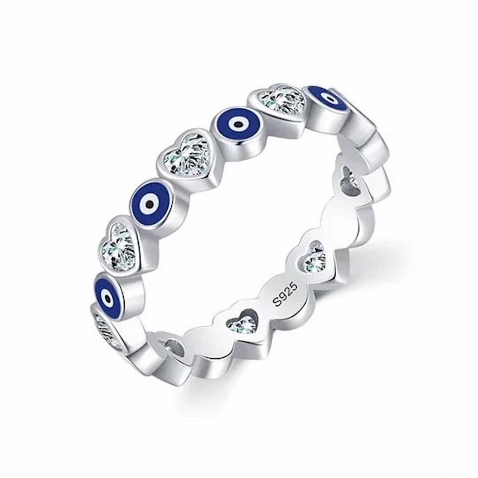 Anillo ARETIZE Ojos Corazones de Plata de Ley 925 Zirconias Plateado Talla 5 Mujer + Caja de Regalo Talla: 6 Talla 6