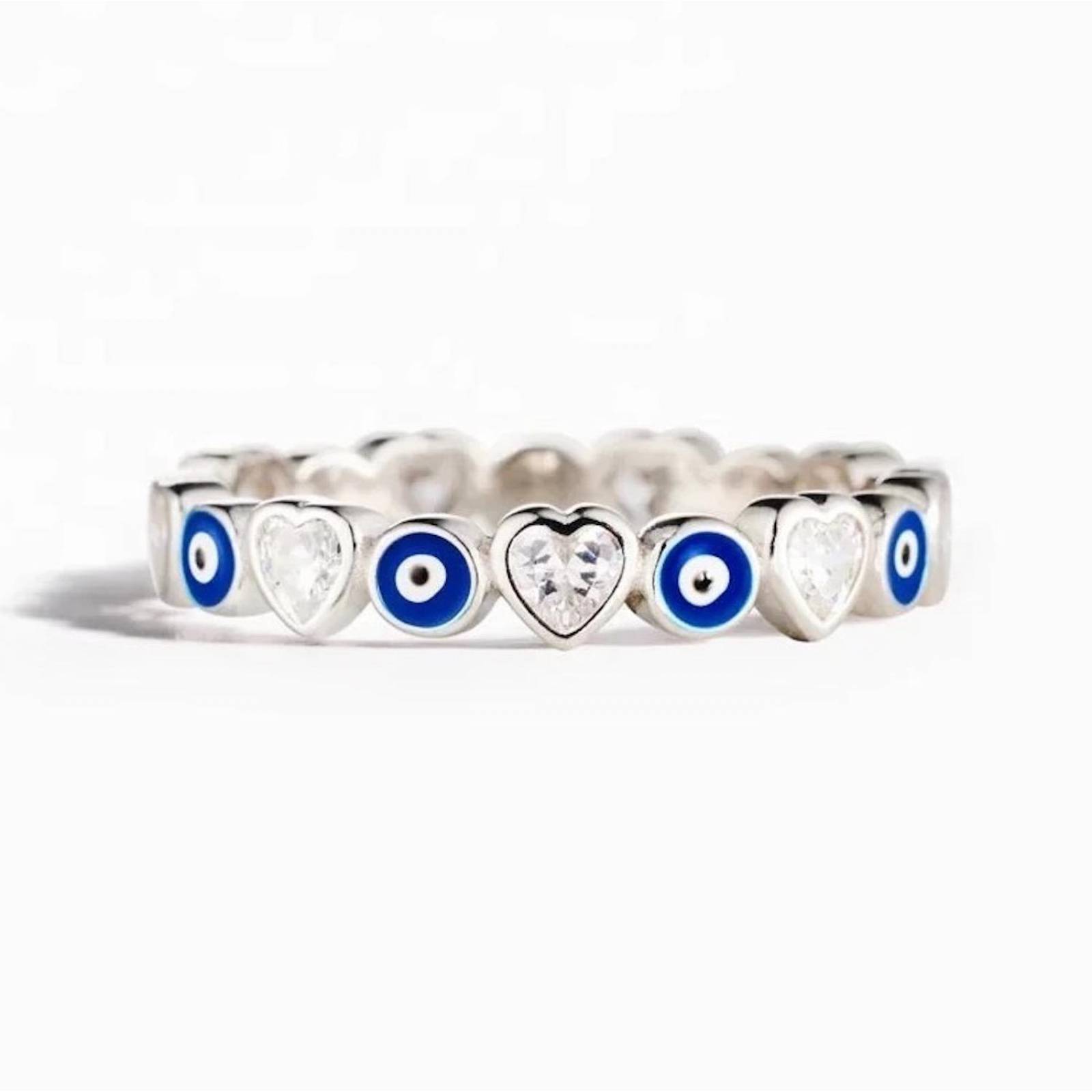 Anillo ARETIZE Ojos Corazones de Plata de Ley 925 Zirconias Plateado Talla 5 Mujer + Caja de Regalo Talla: 6 Talla 6