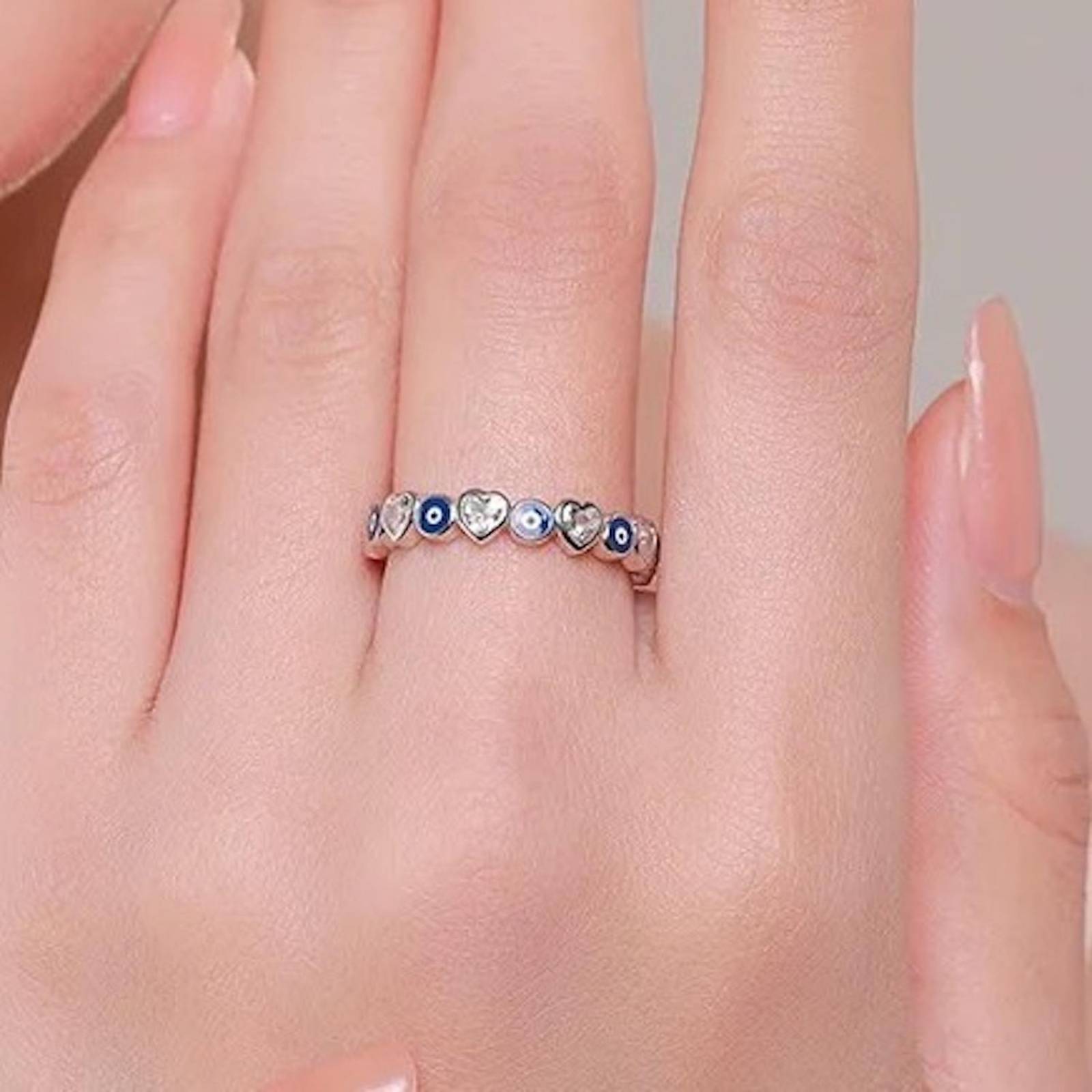 Anillo ARETIZE Ojos Corazones de Plata de Ley 925 Zirconias Plateado Talla 5 Mujer + Caja de Regalo Talla: 6 Talla 6