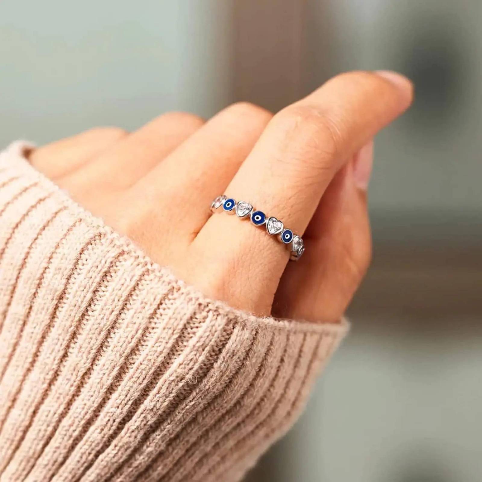 Anillo ARETIZE Ojos Corazones de Plata de Ley 925 Zirconias Plateado Talla 5 Mujer + Caja de Regalo Talla: 6 Talla 6