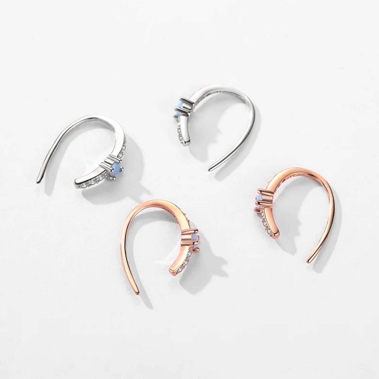 Aretes ARETIZE Pequeños de Plata de Ley 925 Ópalo y Zirconias Plateado Mujer Ajustable + Caja de Regalo 