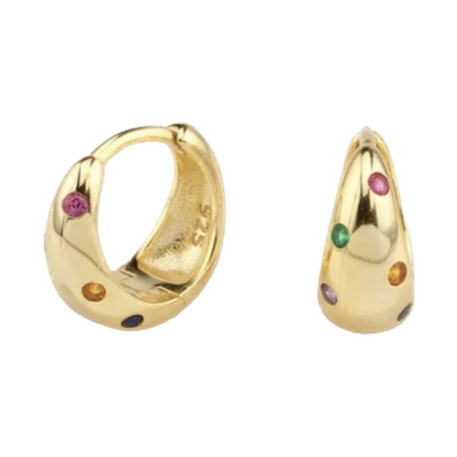 Aretes ARETIZE Aro de Plata de Ley 925 Baño en Oro de 18k Zirconias Dorado Mujer Unitalla + Caja de Regalo 