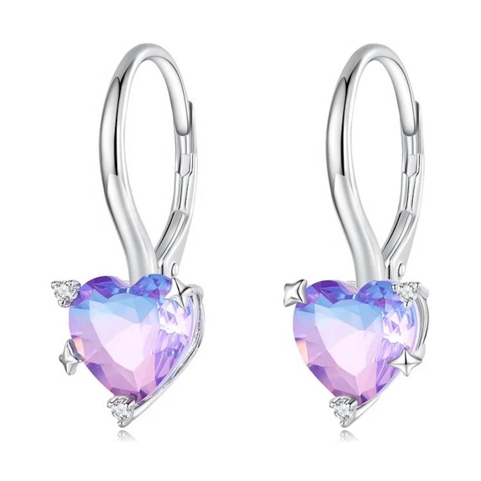 Aretes ARETIZE Corazón de Plata de Ley 925 Zirconias Plateado Mujer Unitalla + Caja de Regalo 