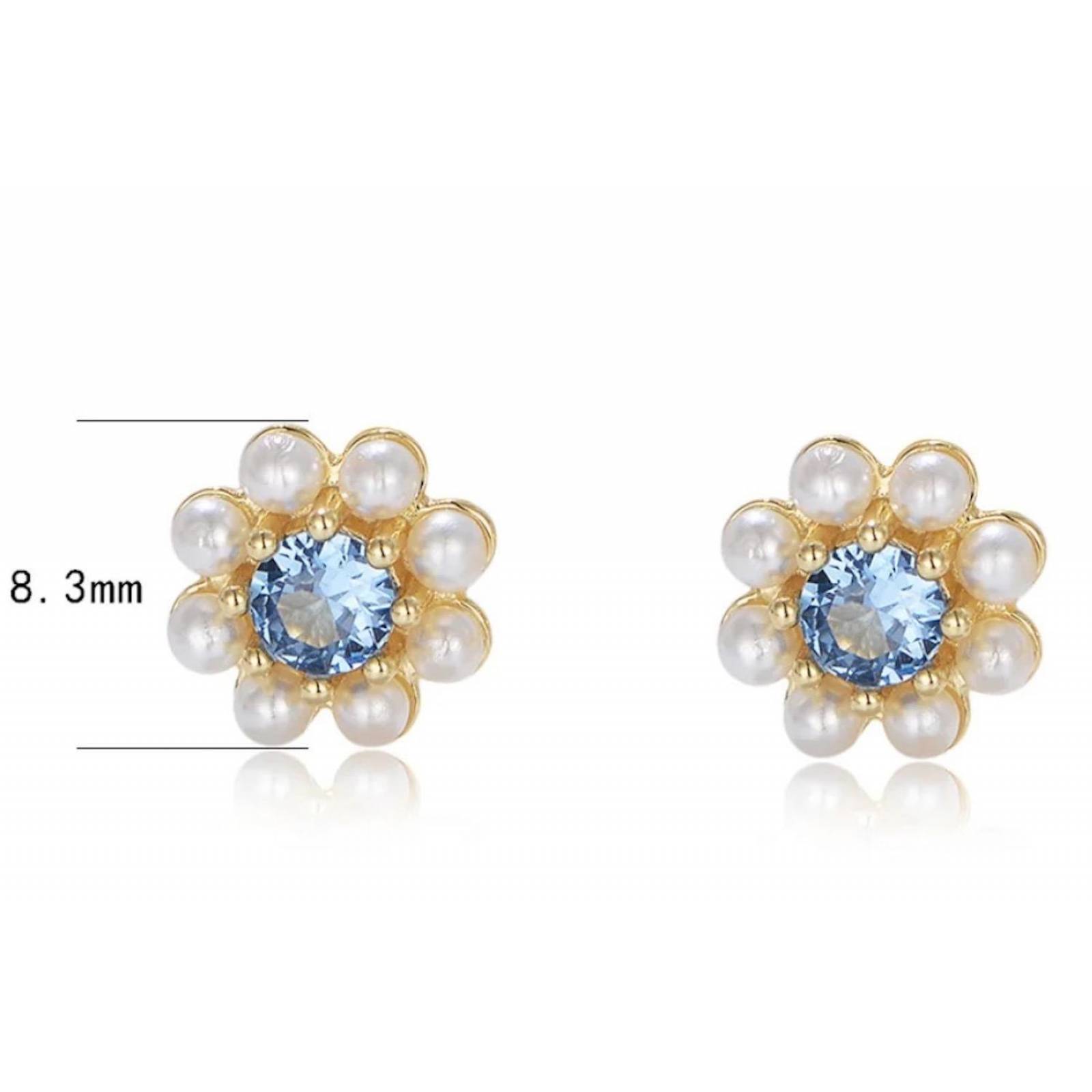 Aretes ARETIZE Flor de Plata de Ley 925 Baño en Oro de 18k Zirconias y Perlas Blanco Dorado Mujer Unitalla + Caja de 