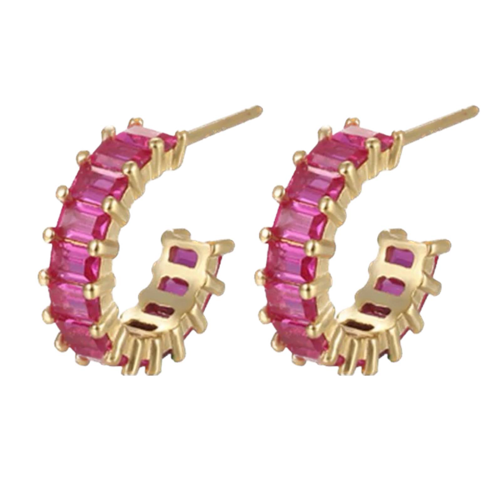 Aretes ARETIZE Aro de Plata de Ley 925 Baño en Oro de 18k Zirconias Dorado Mujer Unitalla + Caja de Regalo 