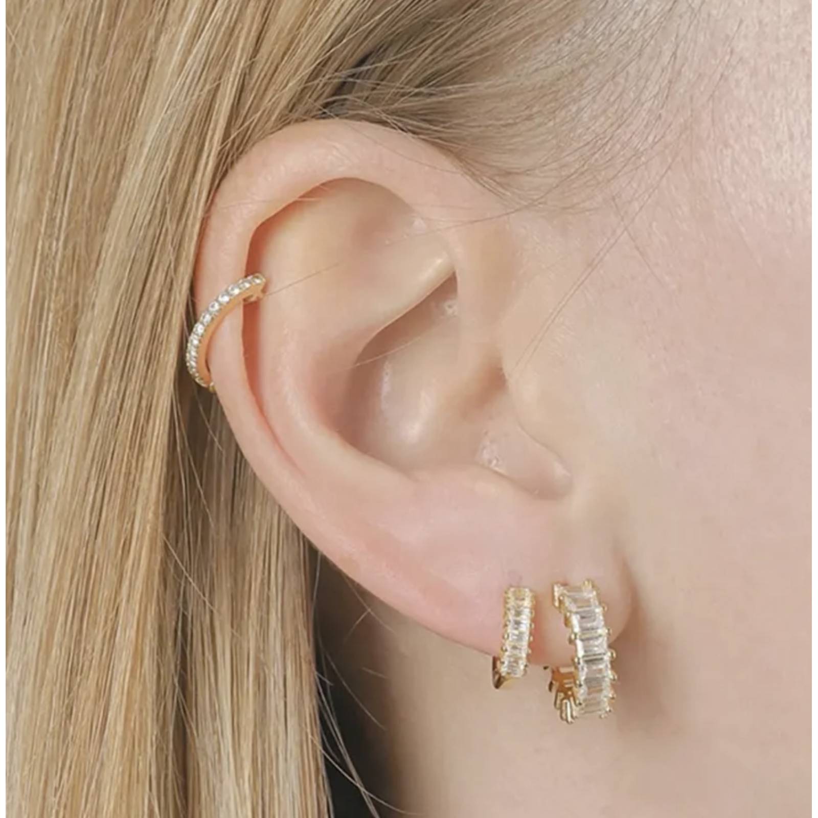 Aretes ARETIZE Aro de Plata de Ley 925 Baño en Oro de 18k Zirconias Dorado Mujer Unitalla + Caja de Regalo 