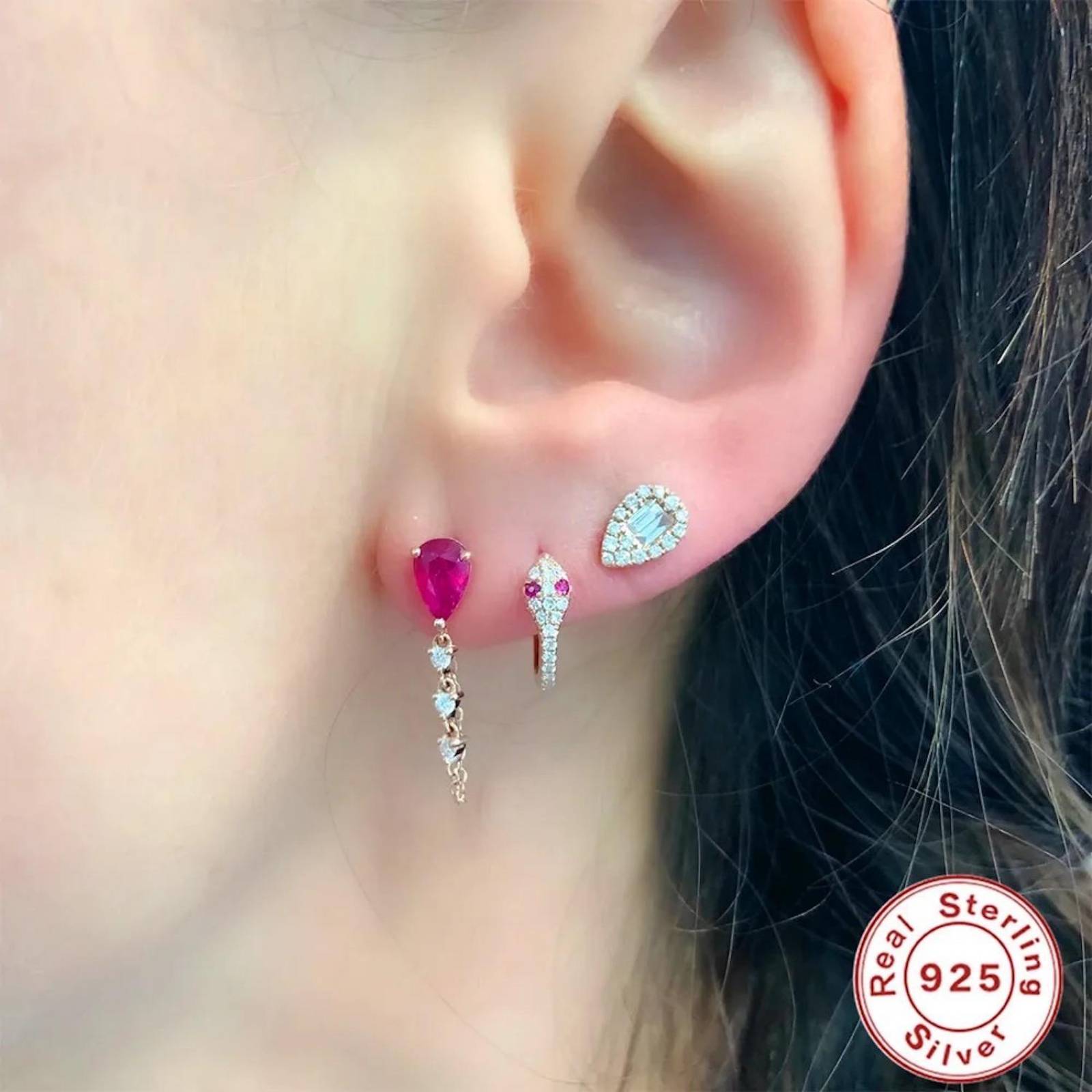 Aretes ARETIZE Cadena de Plata de Ley 925 Baño en Oro de 18k Zirconias Dorado Mujer Ajustable + Caja de Regalo 