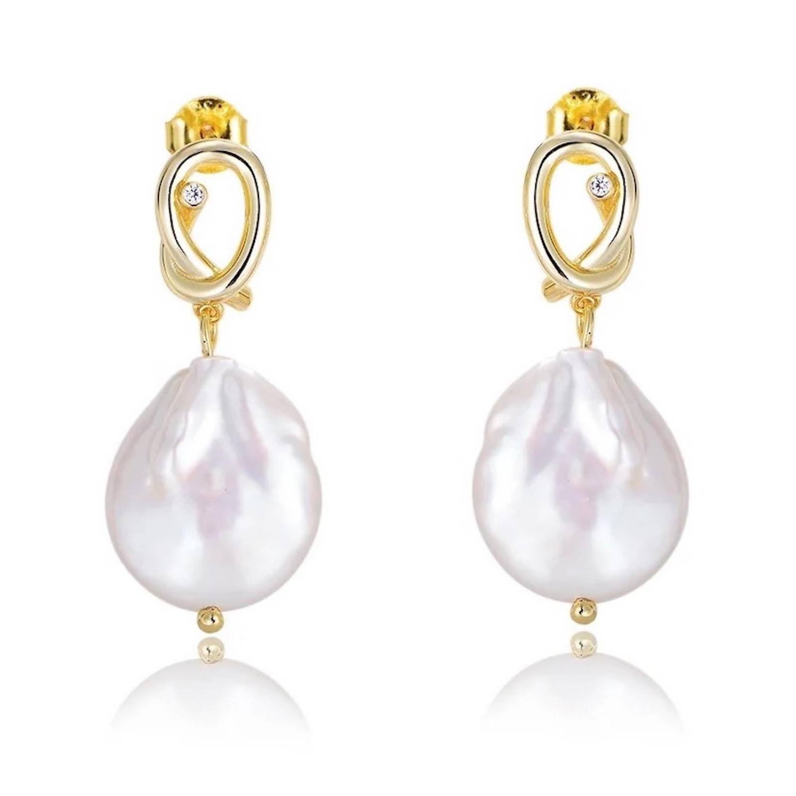 Aretes ARETIZE Perlas grandes de Plata de Ley 925 Baño en Oro de 18k Perlas Dorado Mujer Unitalla + Caja de Regalo 