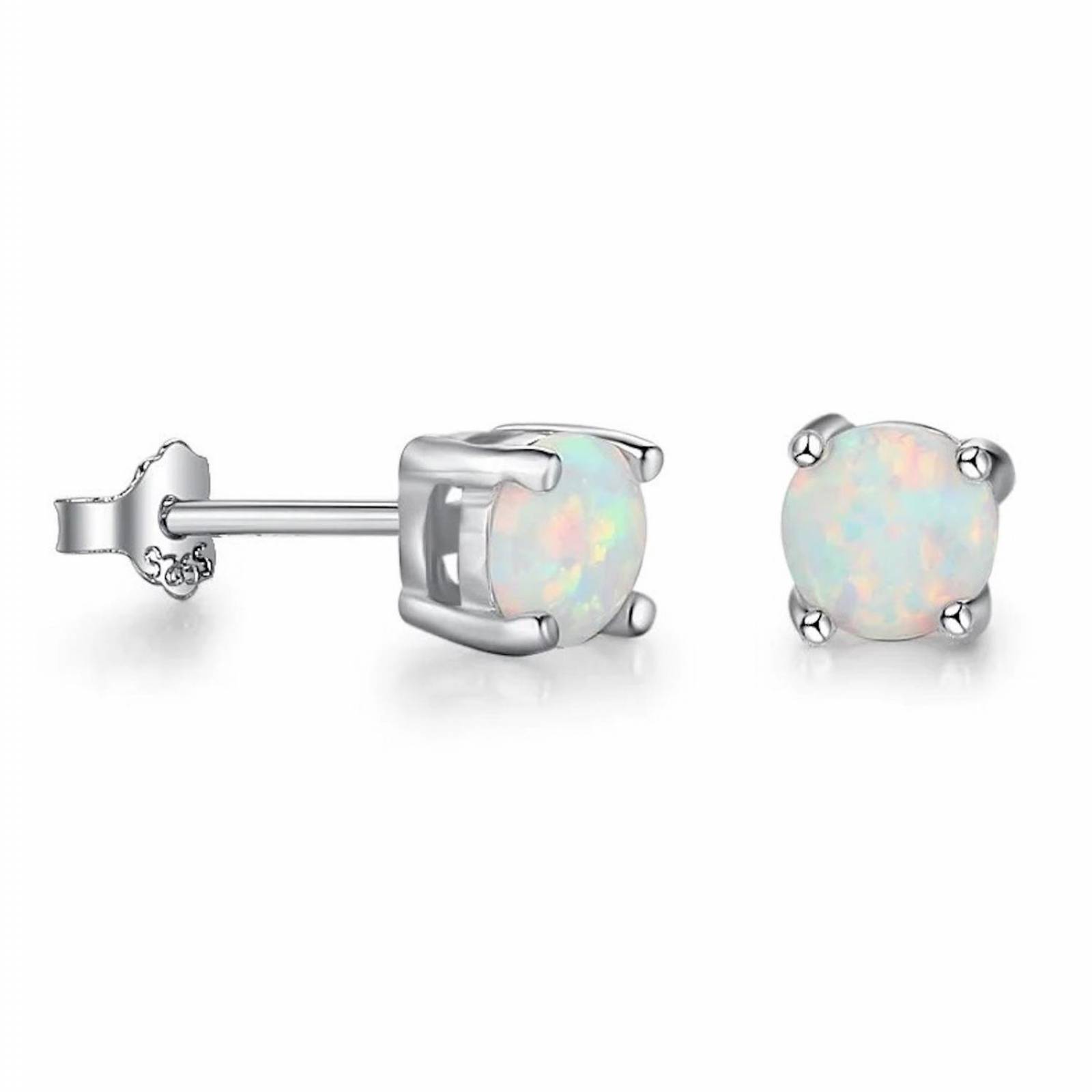 Aretes ARETIZE Boton de Plata de Ley 925 Ópalo Plateado Mujer Unitalla + Caja de Regalo 