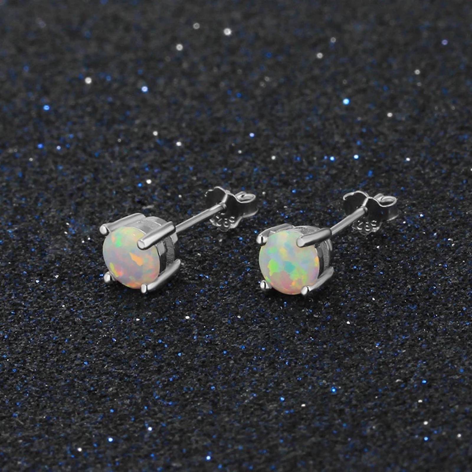 Aretes ARETIZE Boton de Plata de Ley 925 Ópalo Plateado Mujer Unitalla + Caja de Regalo 