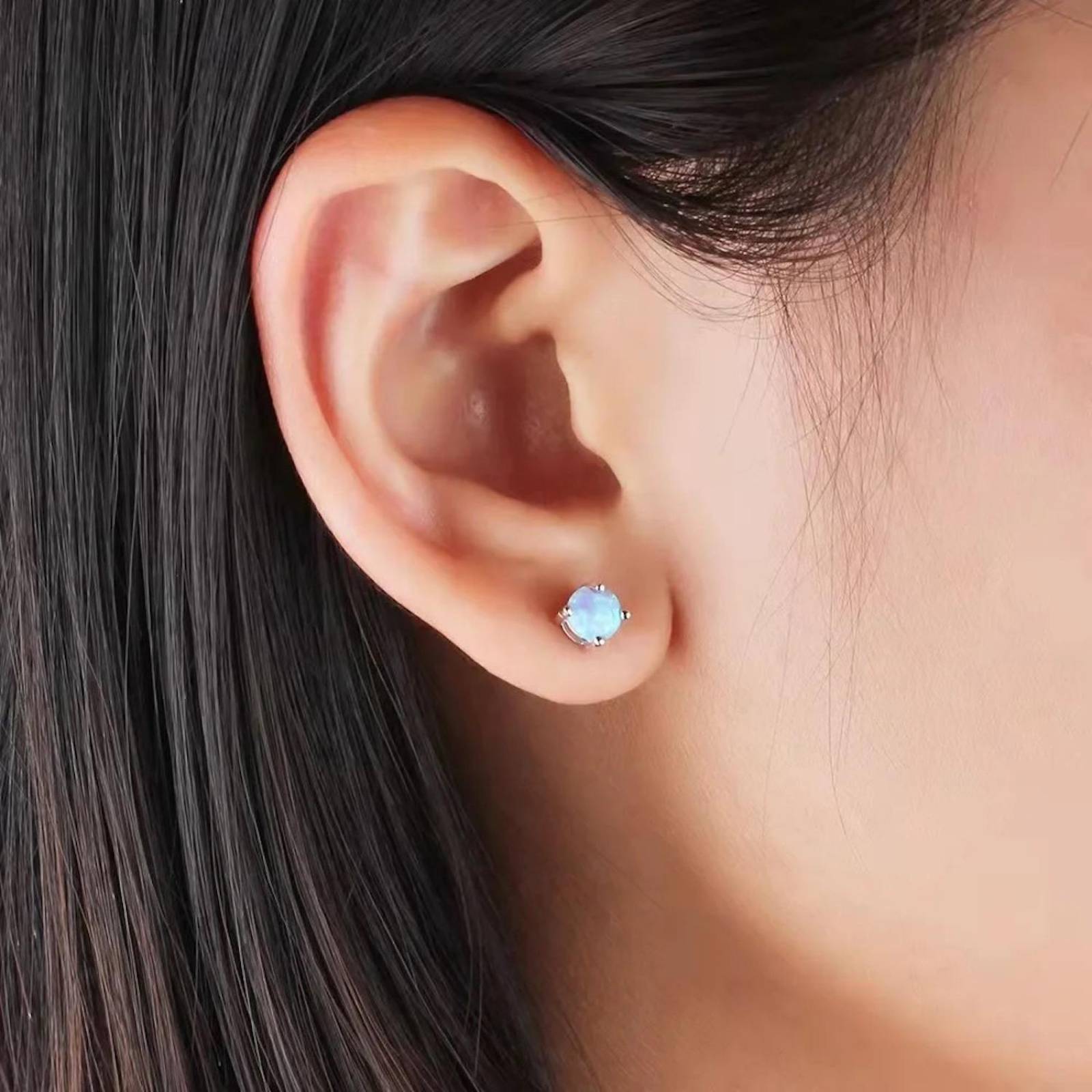 Aretes ARETIZE Boton de Plata de Ley 925 Ópalo Plateado Mujer Unitalla + Caja de Regalo 