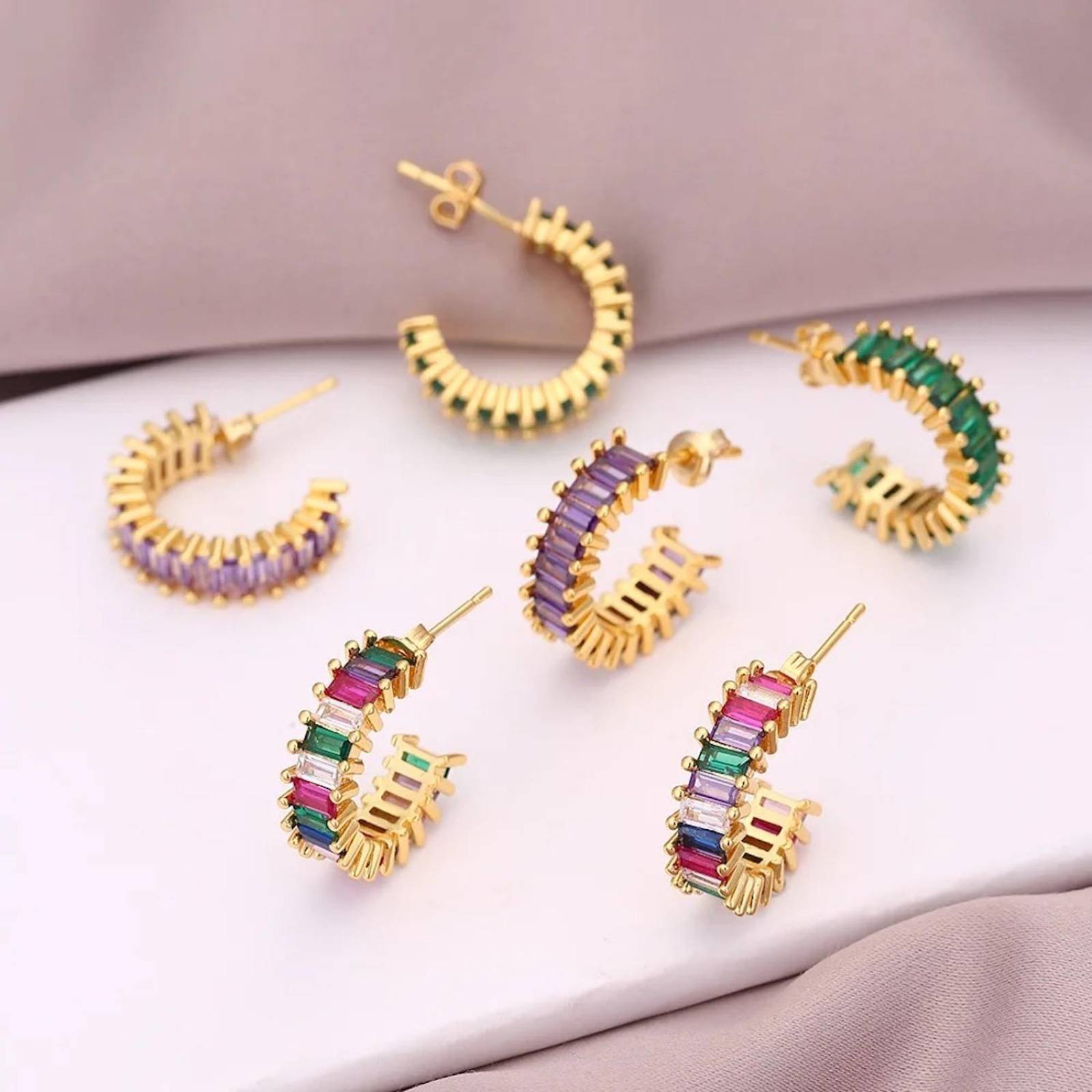 Aretes ARETIZE Aro de Plata de Ley 925 Baño en Oro de 18k Zirconias Dorado Mujer Unitalla + Caja de Regalo 