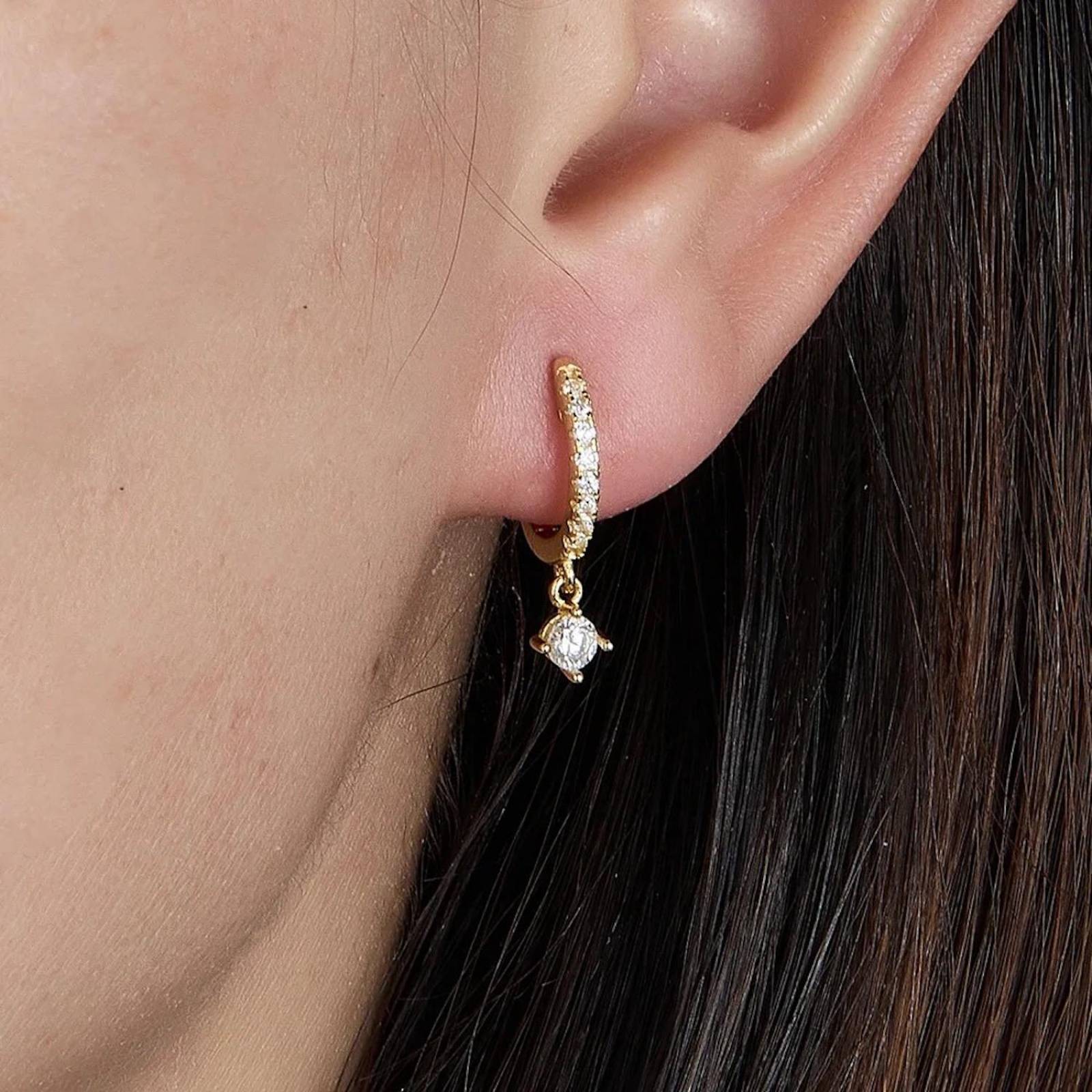 Aretes ARETIZE Aro de Plata de Ley 925 Baño en Oro de 18k Zirconias y Ópalo Dorado Mujer Unitalla + Caja de Regalo 